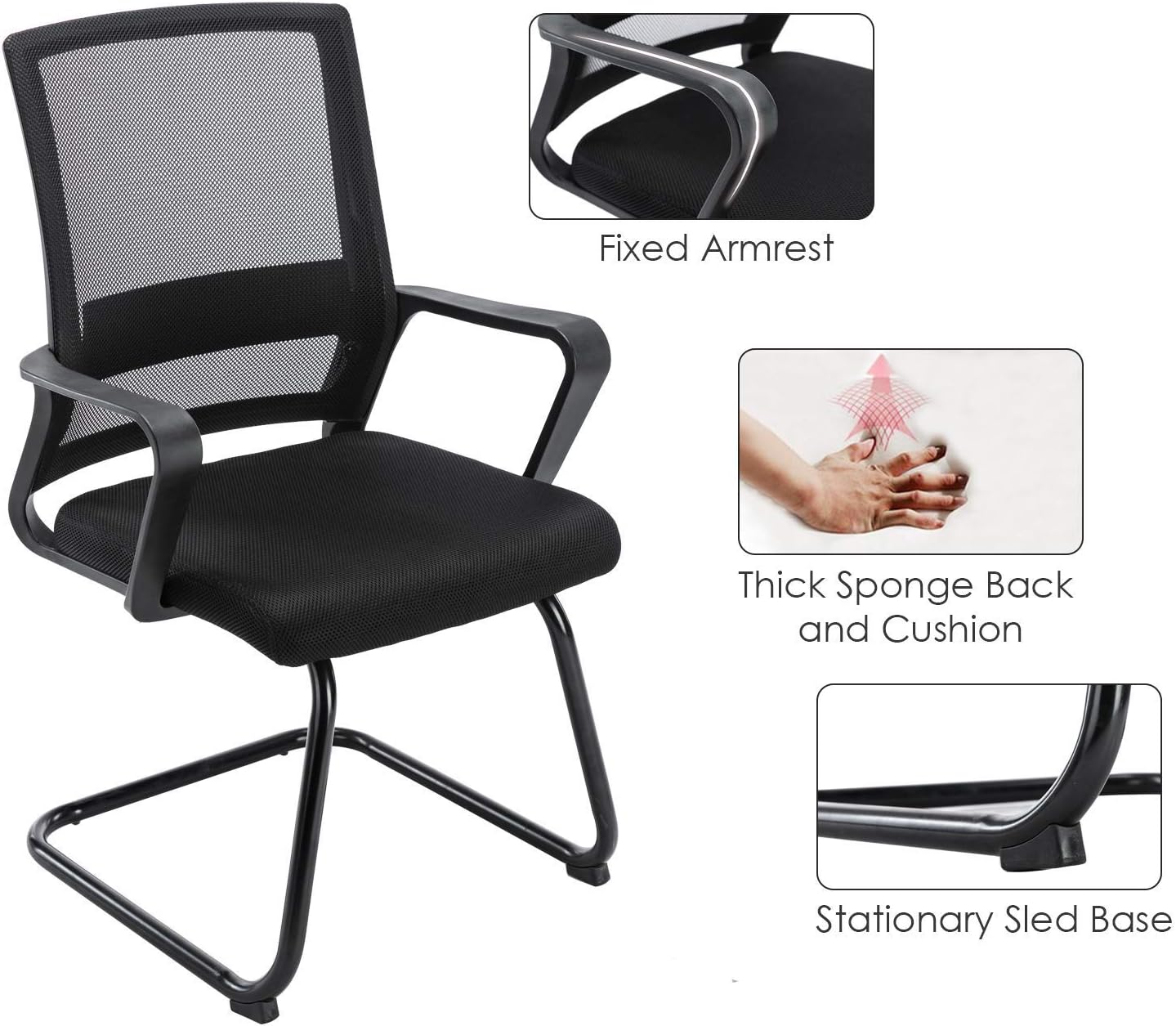 Buy Shunzhi Office Guest Chairs Set Of 2 With Lumbar Support Sled Base And Mid Mesh Back With Armrest For Visitors Meeting Groups Reception Conference Room