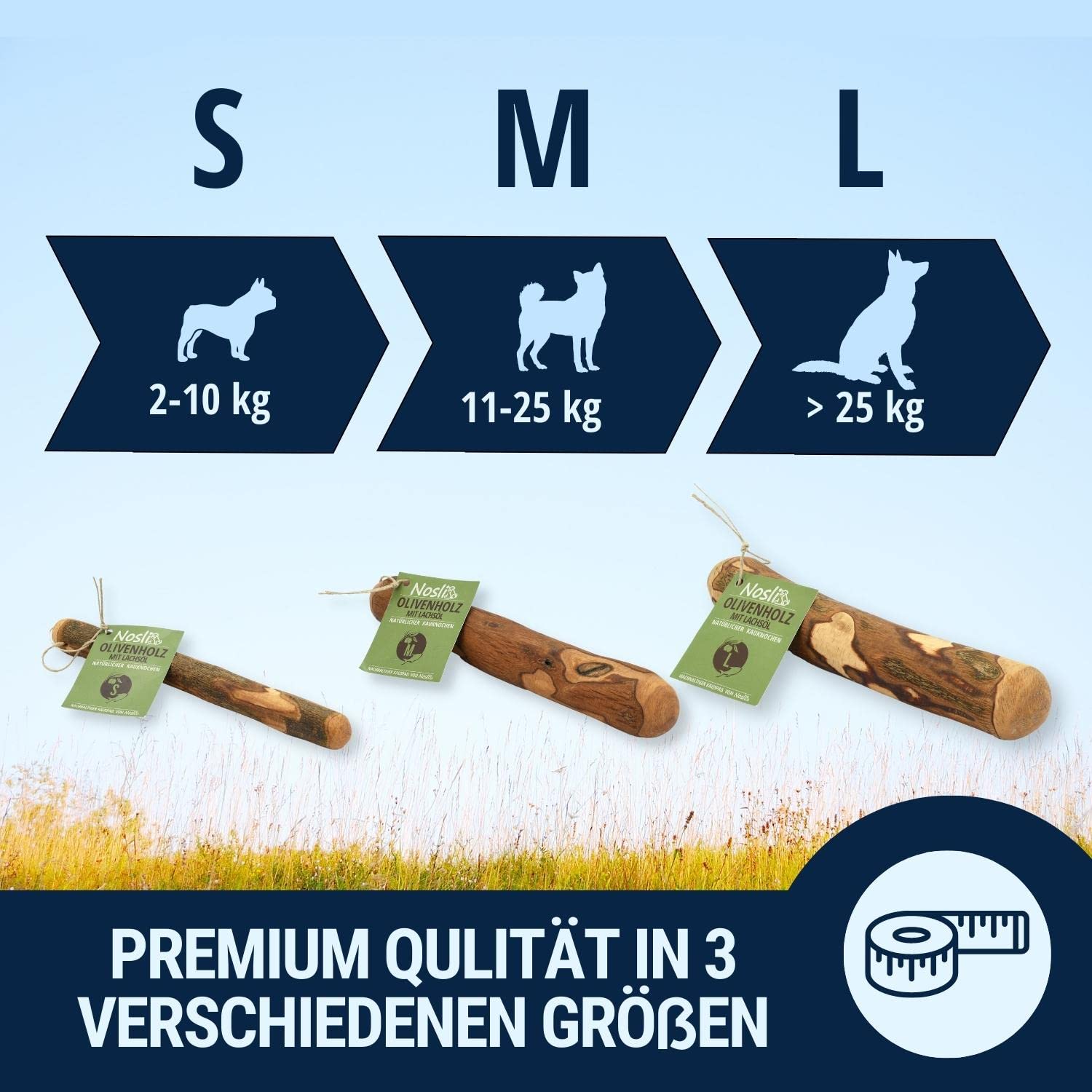Bois d'olivier pour chien avec huile de saumon • Bois à mâcher de qualité supérieure comme jouet pour chien • Bâton à mâcher en bois • Lot de 3 bâtons de mâcher L 221-450 g