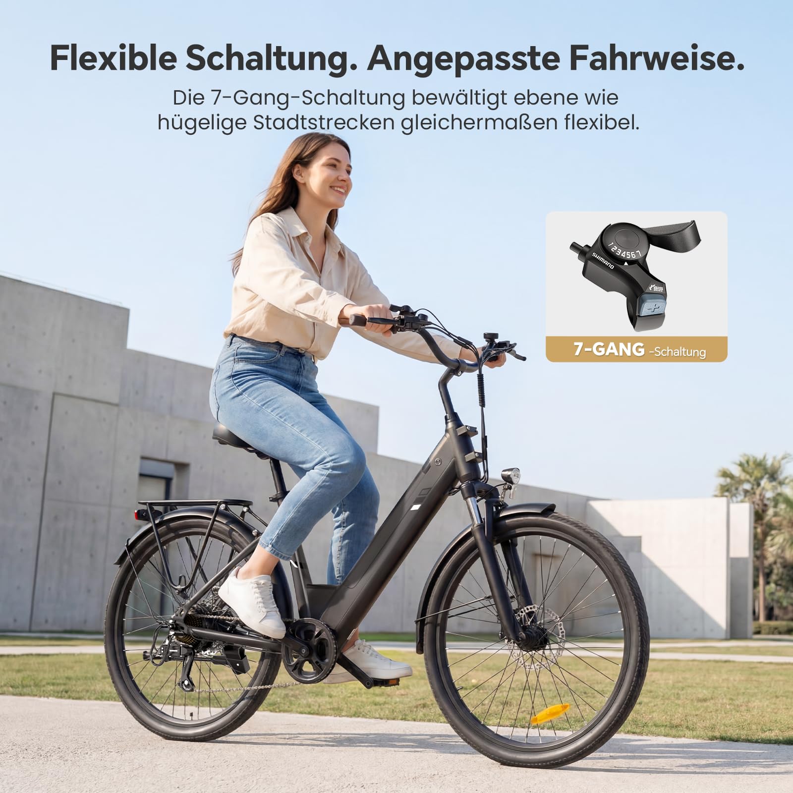Touroll J2 /J2 ST Pro 26'' E-Bike Damen Herren City Trekkingrad mit Hydraulischen Scheibenbremsen, 250W Motor, 100km Reichweite, Abnehmbarer Akku,7 Gänge, Pedelec E-Citybike für Erwachsene