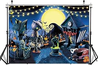 WOLADA 7x5FT Halloween Backdrop Nightmare Before Christmas Backdrop Pumpkin Moon Town Backdrop Nightmare Before Christmas Themed Party Backdrop Halloween Party Backdrop Baby Shower Backdrop 12490