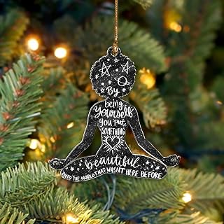 Black Yoga Girl Ornament, Female Yoga Pose Christmas Ornament, Meditation Workout Ornaments, Yoga Class Decor, Exercise and Fitness Gifts for Yogini, Yogi, Instructors, Teachers, Black Women, Girls