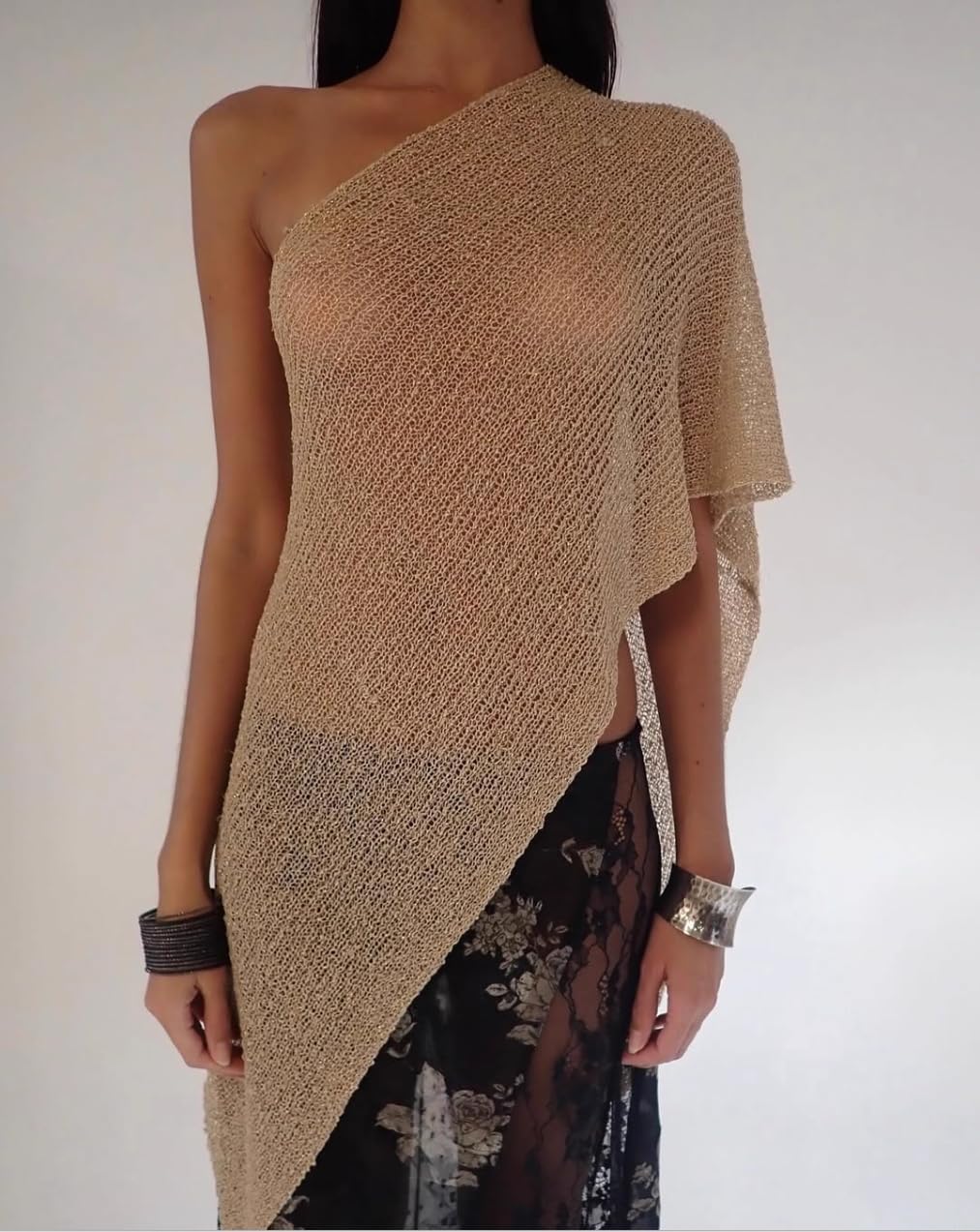 Moss Rose Women's Sheer Poncho Lightweight Knit Crochet Cover Up Batwing Sleeve Shrug Bolero Mesh Top Beachwear Sweater - Image 5