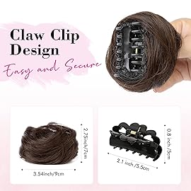 REECHO 2 PCS Mini Claw Clip in Messy & Cat Ears Hair Bun Extensions HB001 Wig Accessory Updo Hairpieces for Women Girls (Pack of 2-3.5 Wavy, Dark Chocolate Brown)