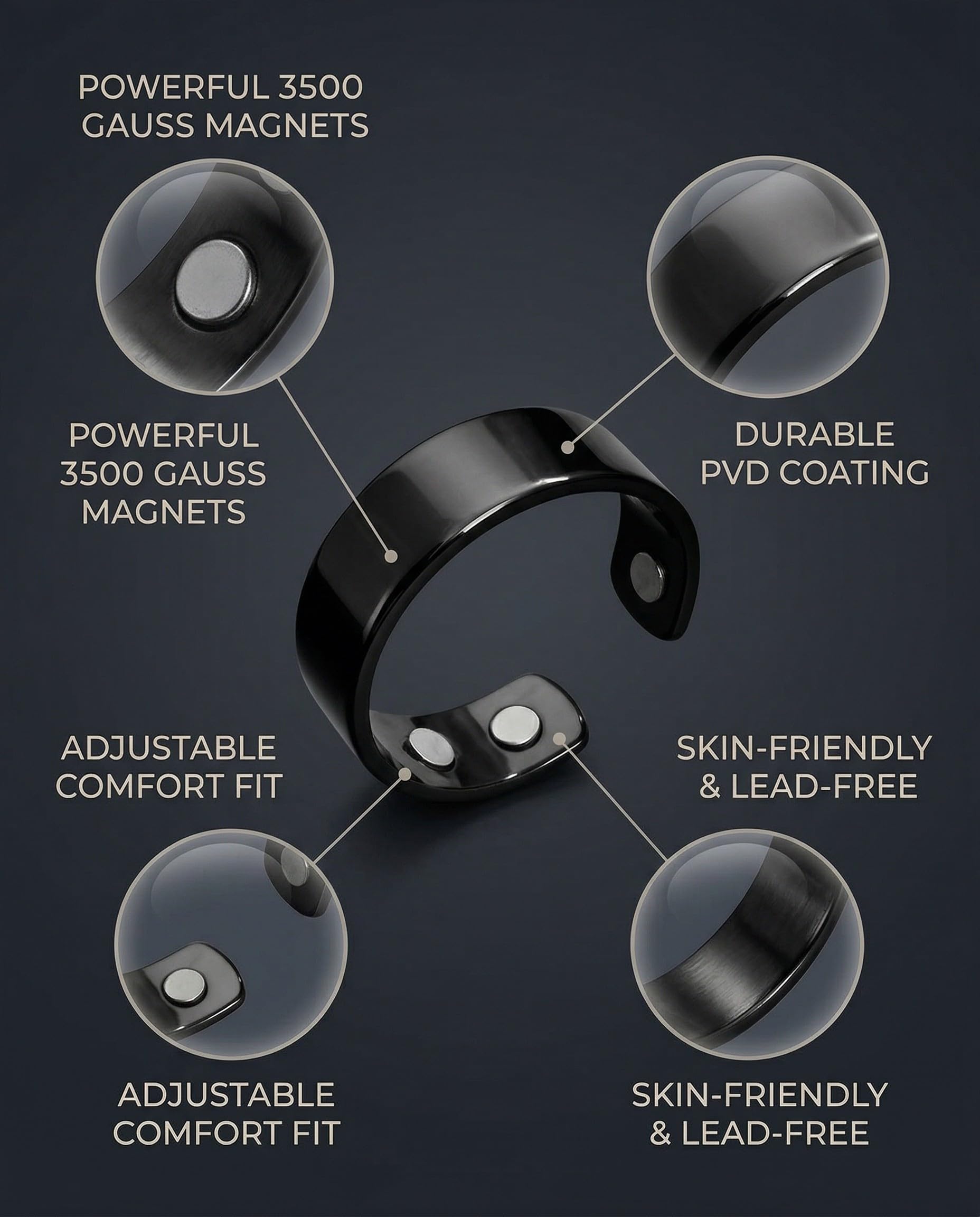 5 pcs anillos de terapia magnética,anillo dedo abierto para pérdida peso,anillos delgados terapia magnética ajustable,puede aliviar el dolor artritis y las migrañas,Con bolsa almacenamiento