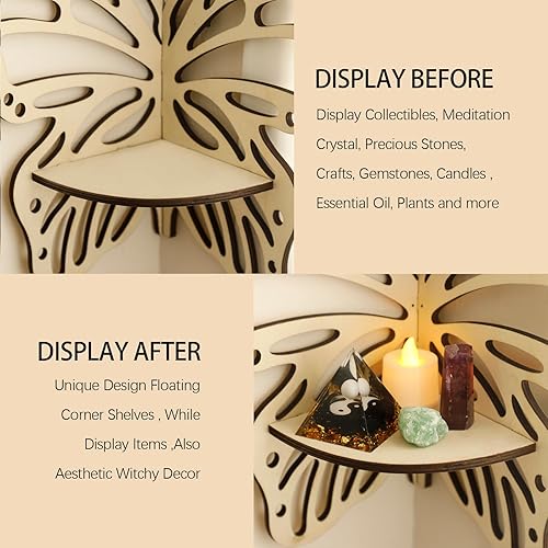 Miniatura 5 de Artilady Crystal Shelf Display -2 Pcs Butterfly Floating Shelves for Wall Corner Shelf for Crystals and Stone Boho Cute Bedroom Home Bathroom Decor