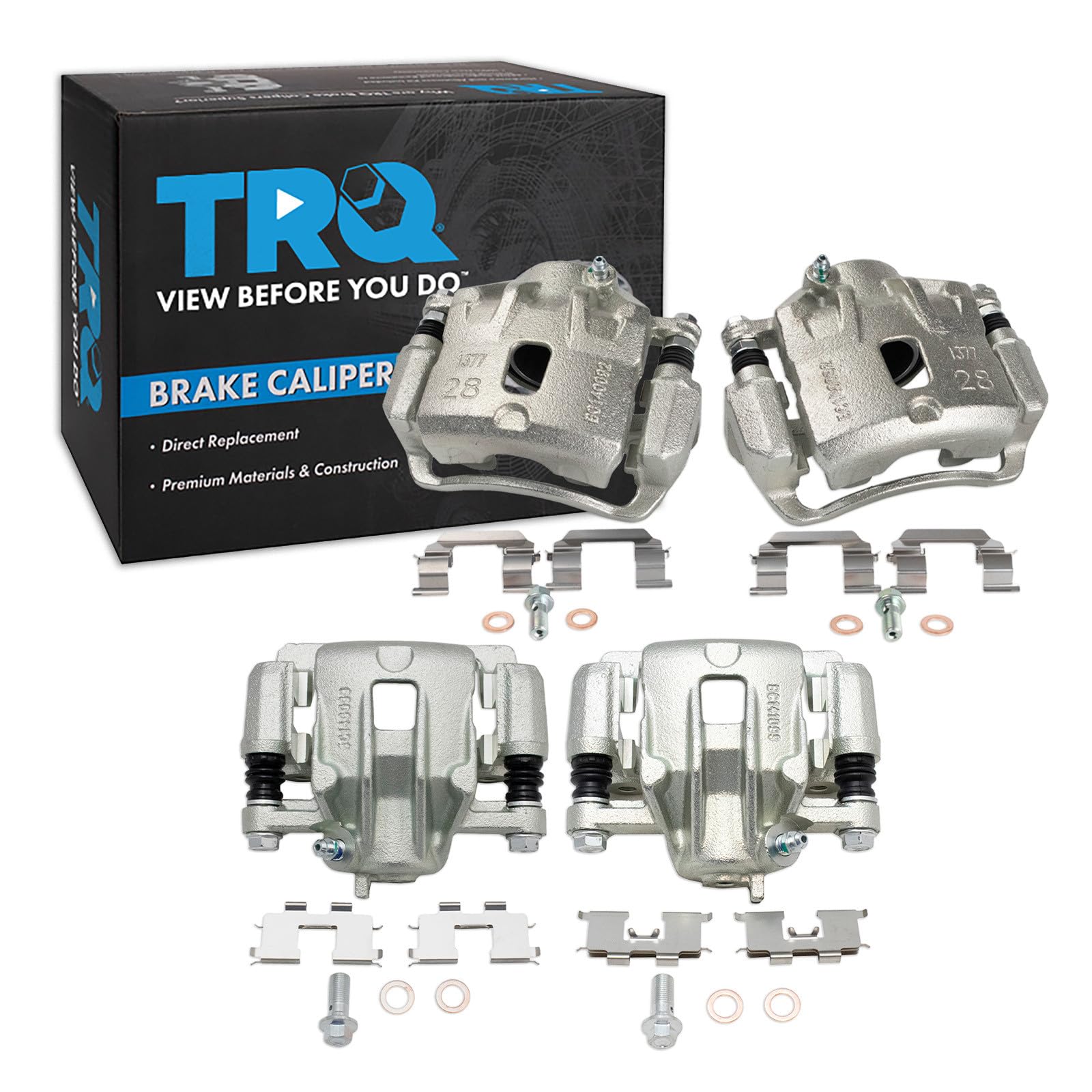 TRQ Front and Rear Brake Caliper Set Zinc Coated Brackets Compatible with 2005-2009 Hyundai Tucson 2005-2010 Kia Sportage