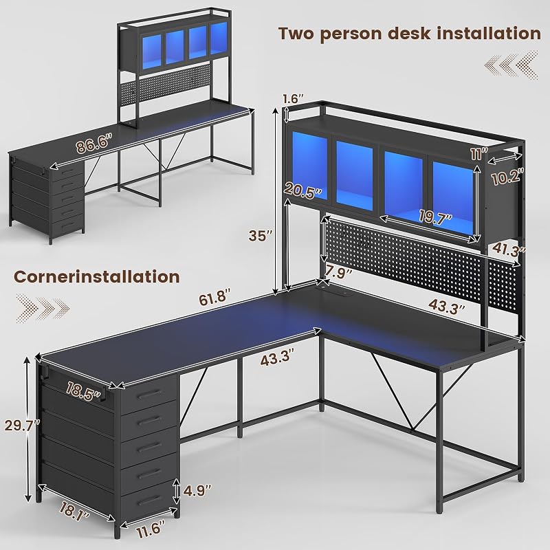 SEDETA L Shaped Gaming Corner Desk with Drawers, Hutch and Storage Shelves image 3