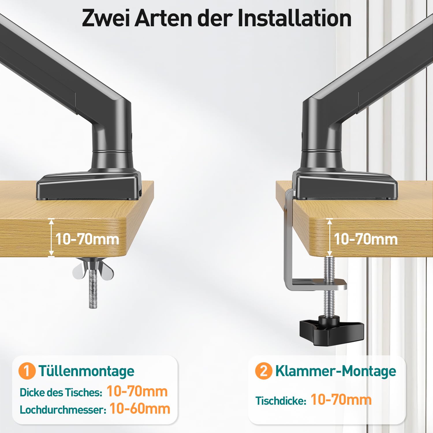 ELIVED Monitor Halterung 2 Monitore für 13-32 Zoll Bildschirme 10kg/Arm | Gasdruckfeder 2 Monitorhalterung schwenkbar 180°, Drehbar 360°, Höhenverstellbar Monitor Arm EV005