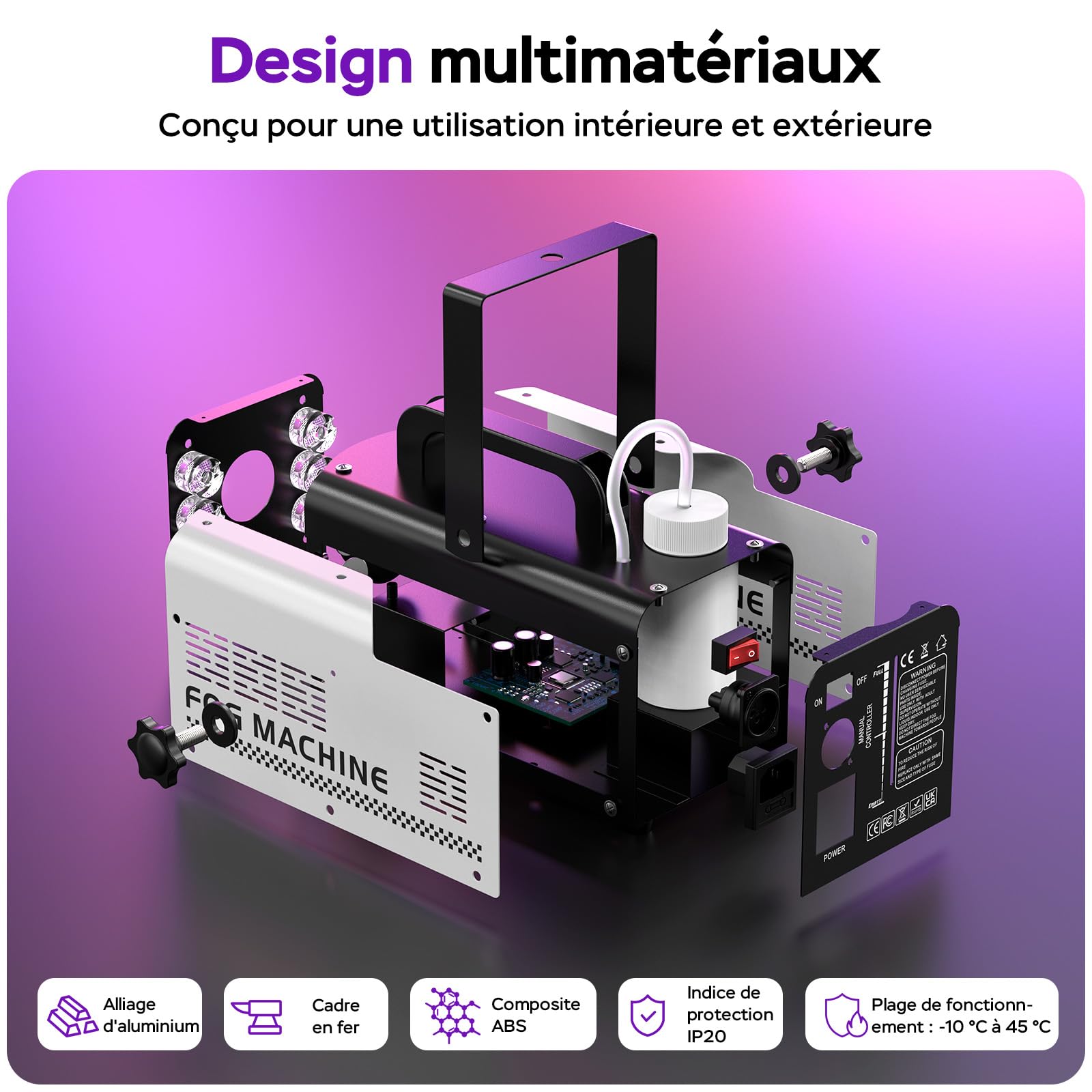 Machine à Fumée Mini Machine à Brouillard avec 6 LED Lumières Contrôlables en Couleur, 400 W avec télécommande, DJ Mariage Halloween Fête et Spectacle Noël Contrôle double mode
