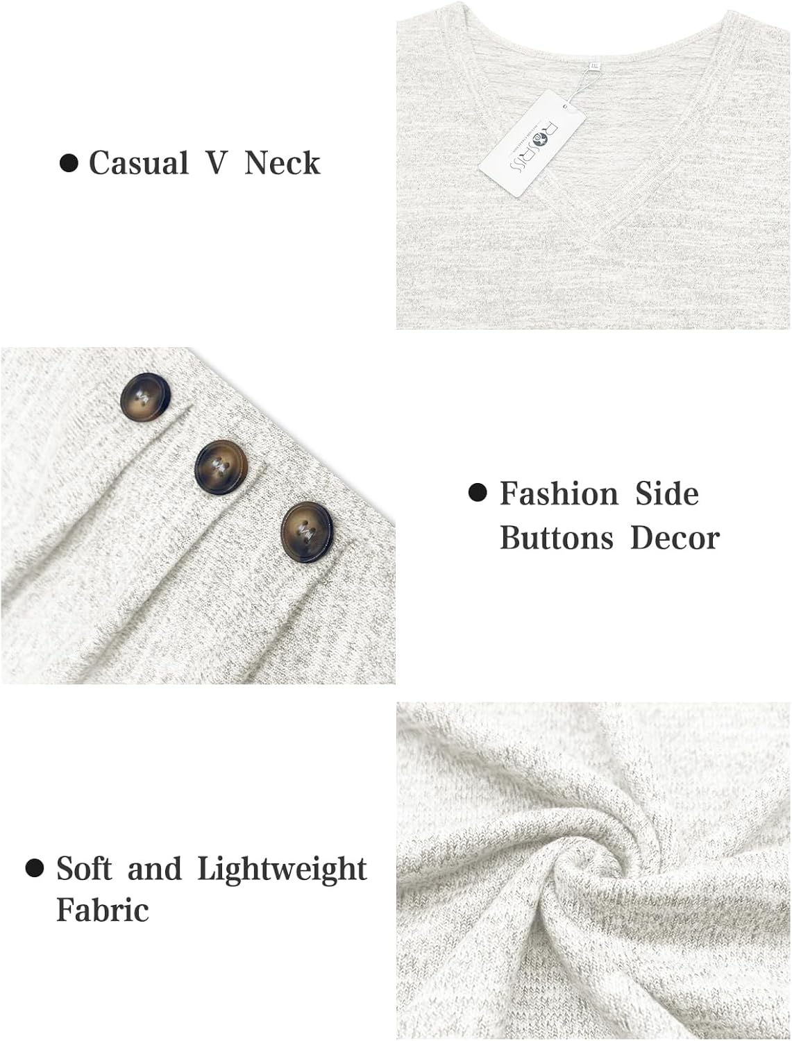 ROSRISS Plus-Size-Tops for Women Casual Long Sleeve Shirts Loose Fit V Neck Button Blouses Dressy Pullover Tunics XL-5XL - Image 4