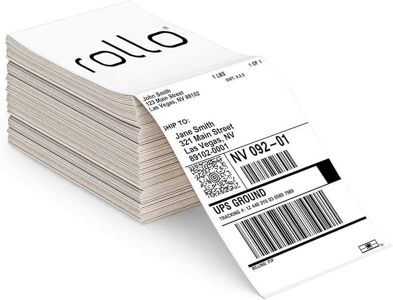 Rollo 4x6 Direct Thermal Shipping Labels - 500 Fanfold Pack | Commercial Grade 4x6 Thermal Paper Labels for Shipping Packages, Perforated with Strong Adhesive