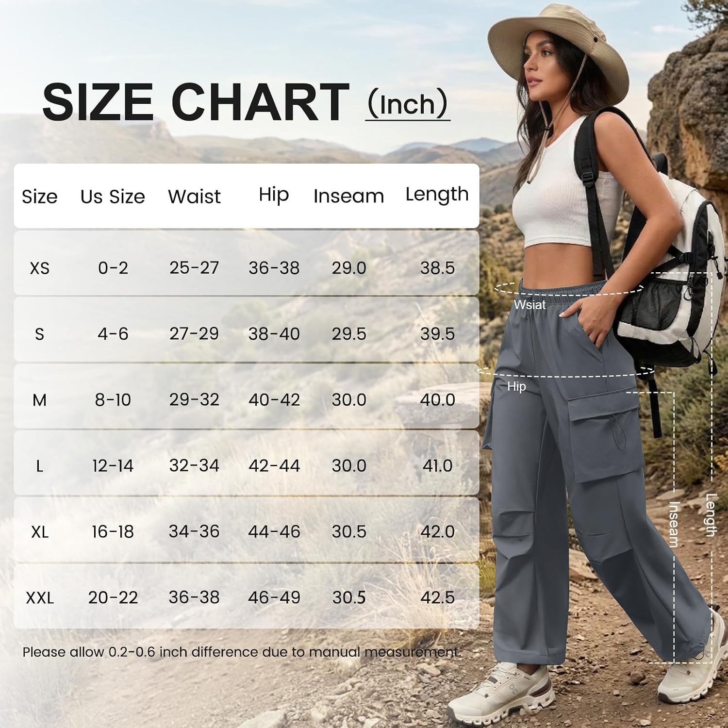  Parachute Cargo Pants Women Baggy Hiking Travel Pants 4 Pockets thumbnail