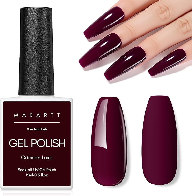 Makartt Dark Red Borgoña Gel Esmalte: 15 ml Granate Rojo Gel Esmalte De Uñas Otoño Invierno Empápate De Lámpara LED UV Arte Manicura Salón Bricolaje Hogar Color Intenso Regalos Para Mujer Crimson Luxe