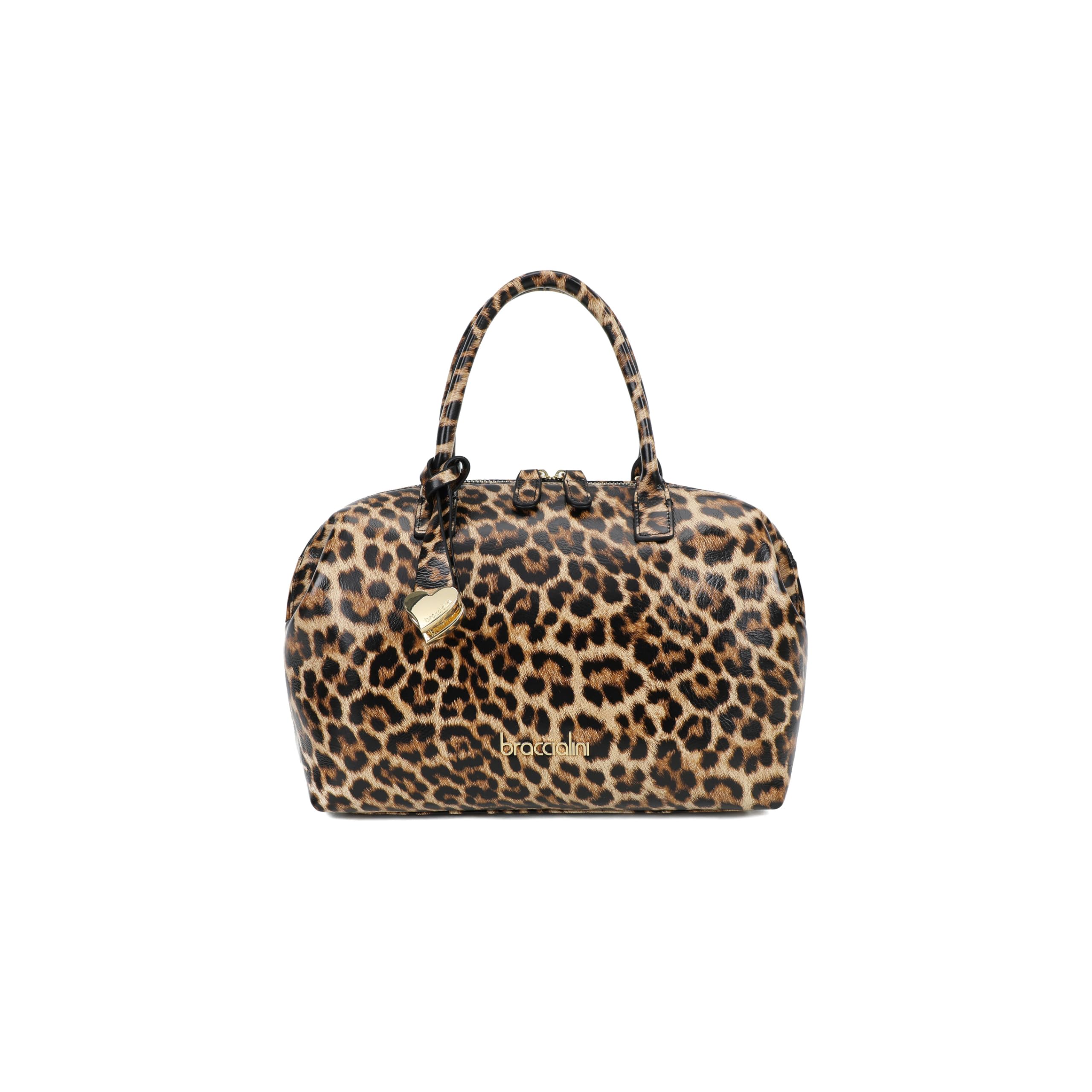 Sac Braccialini Michelle léopard en cuir à double poignée