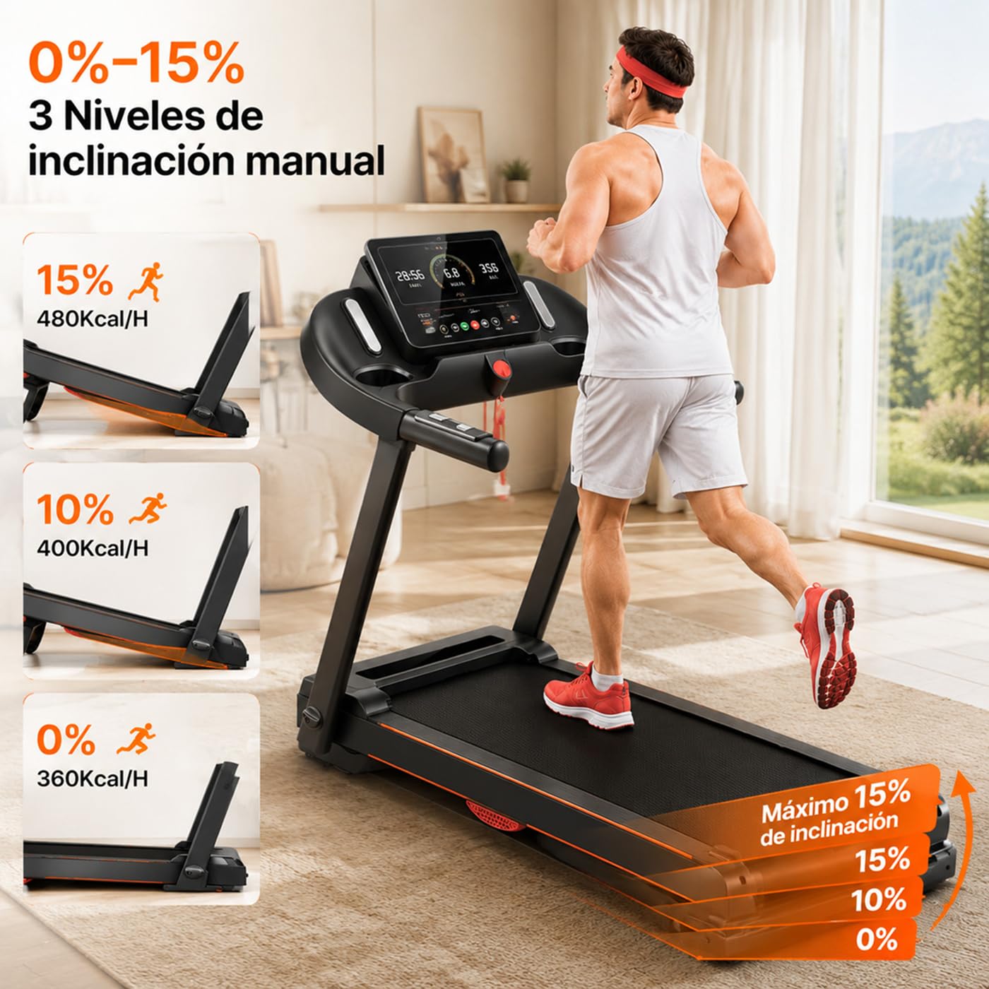 Tapis Roulant Pieghevole da Casa 14KM/H, Inclinazione Manuale 15%,Tapis Roulant Elettrico Silenzioso 3.0HP, 12+3 Programmi Fitness, Ammortizzazione Multistrato, Sensore Cardiaco