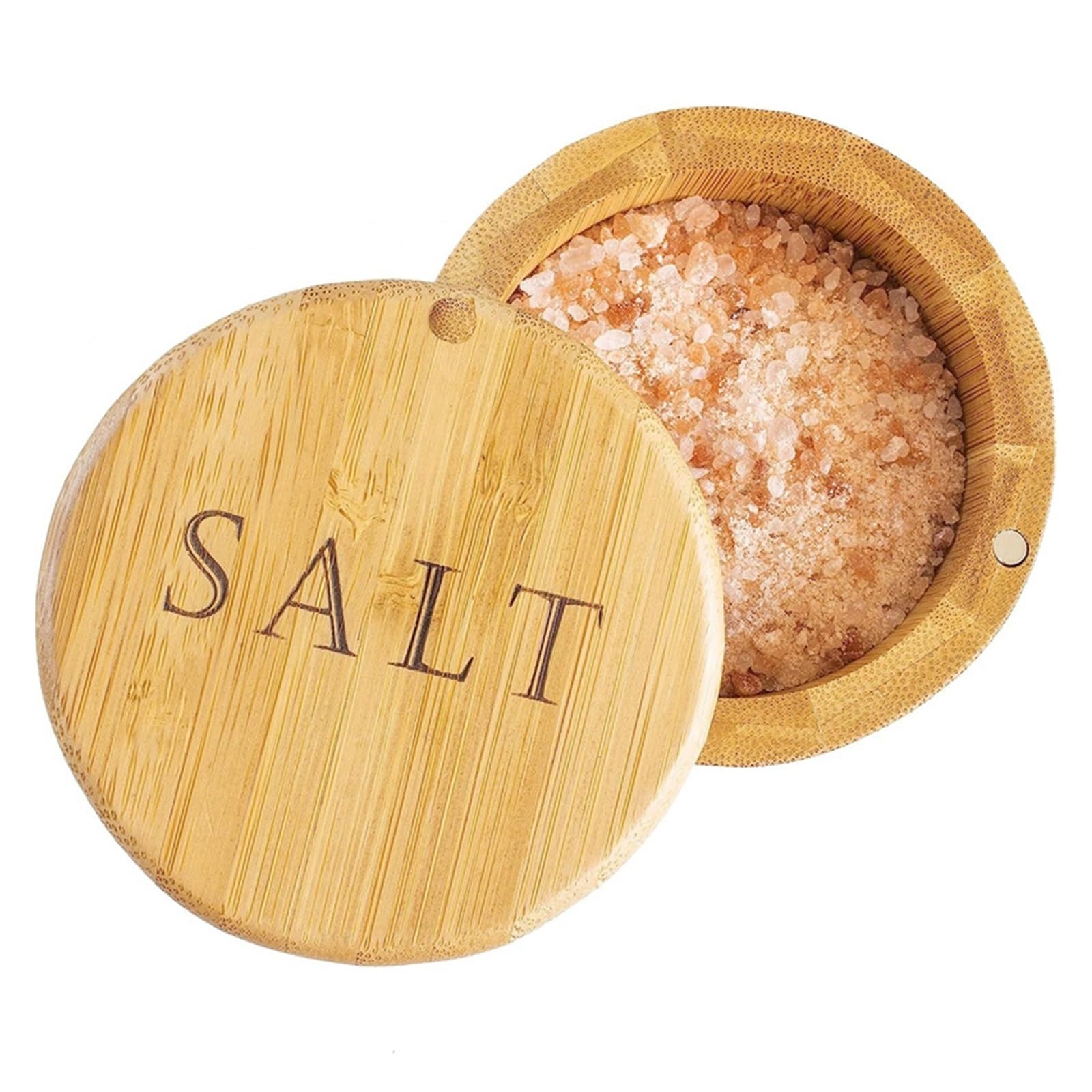 Salero de madera premium con tapa hermética magnética para chefs exigentes