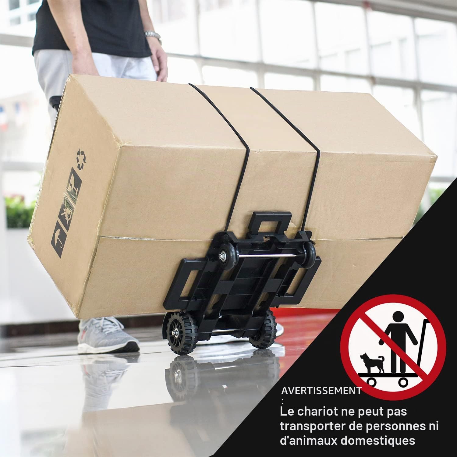 ZHJINGYU Diable Pliant en Aluminium 4 Roues - 45KG Capacité | Léger & Résistant - Extensible + 2 Cordons Elastiques - Diable Pliable pour Déménagement, Coursiers, Voyages & Bureau