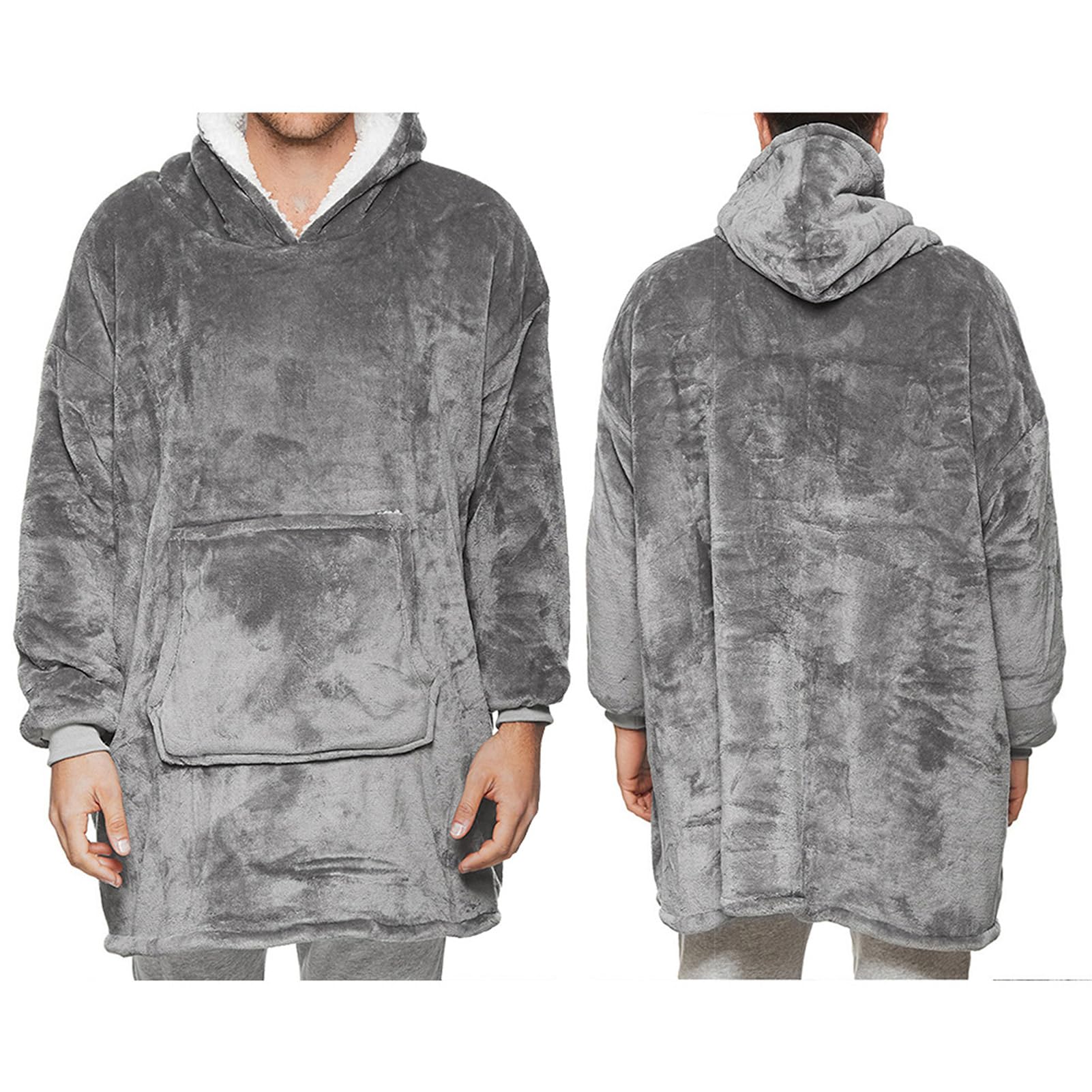 Adult Hooded Snuggle Blanket Super Soft Fleece Sherpa Warm Wearable Hoodie Robe (Grey)