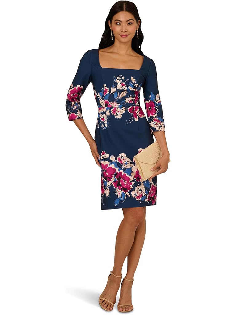 Multi Adrianna Papell Border Floral Midi Dress