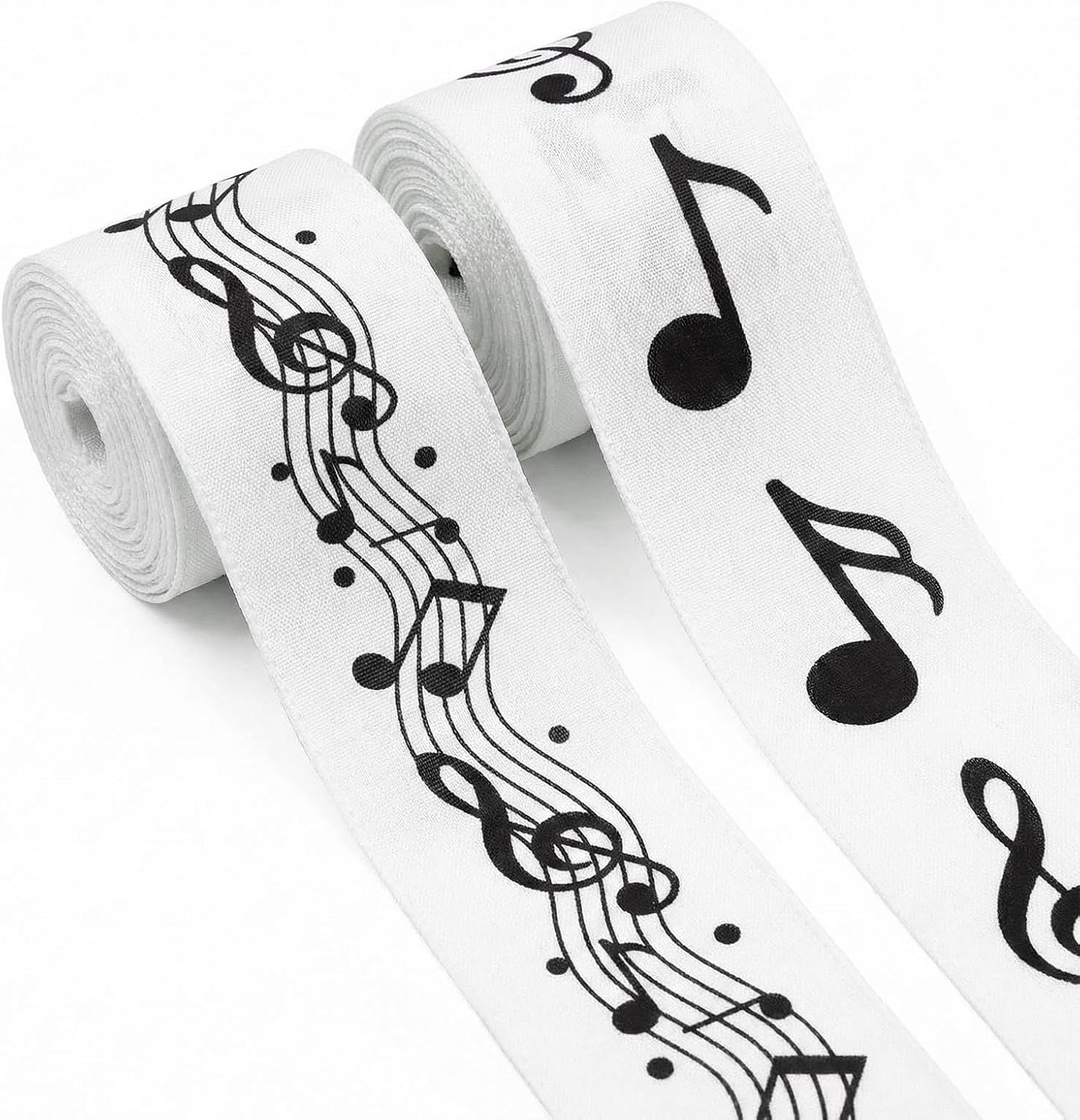 2 Roll Music Note Ribbon for Wreaths Themed Ribbon Black and White Music Burlap Ribbons Bow Craft Holiday Fabric Ribbons for Gift Package Wrapping Bow Wedding Decor(2.5" Wide x 5 Yards Roll)