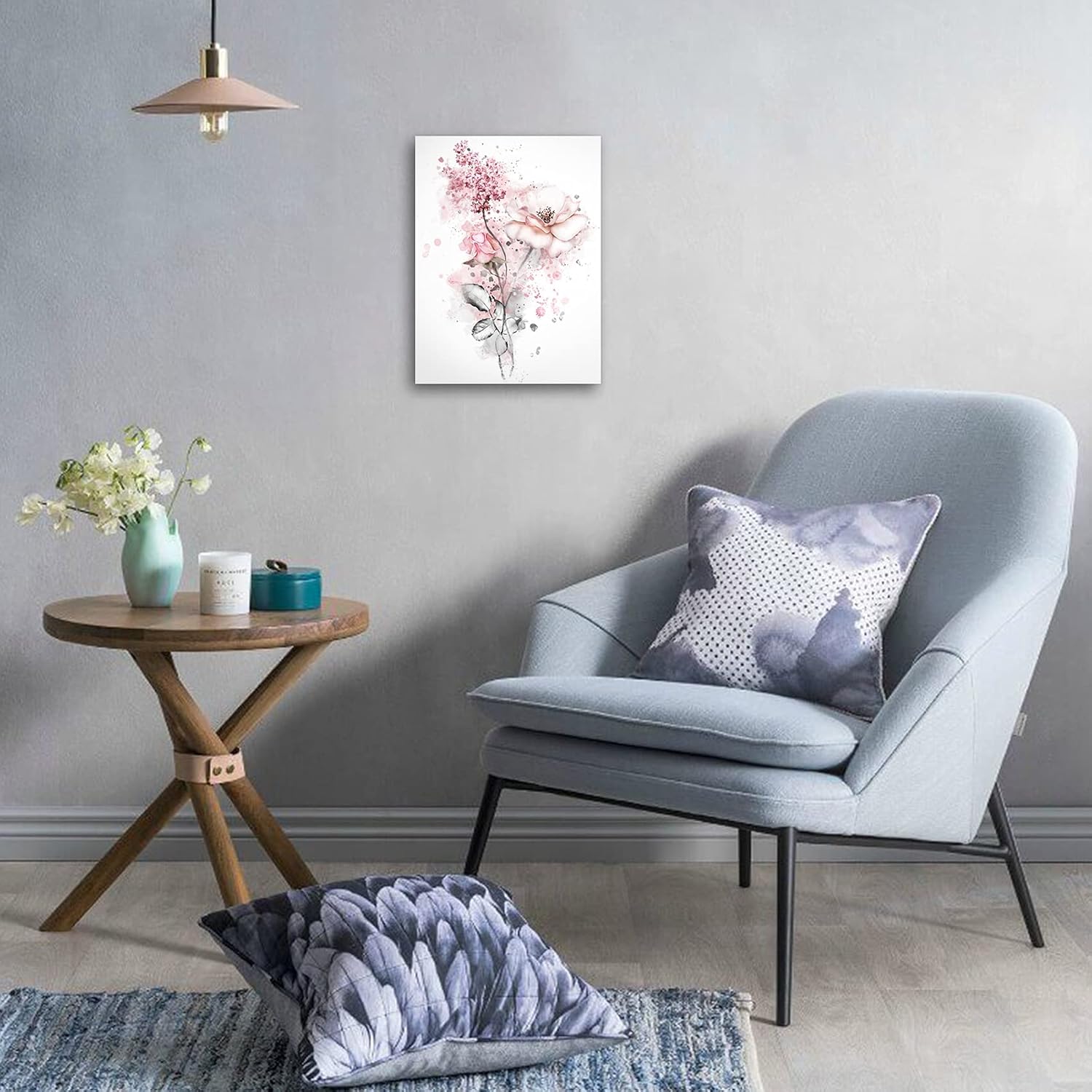 Bathroom Decor Wall Art Bathroom Pictures for Wall Canvas Wall Art, Pink Flower Wall Decor for Bedroom Living Room Wall Decor Painting Picture Artwork Wood Framed Wall Art Easy to Hang Size 12x16inches