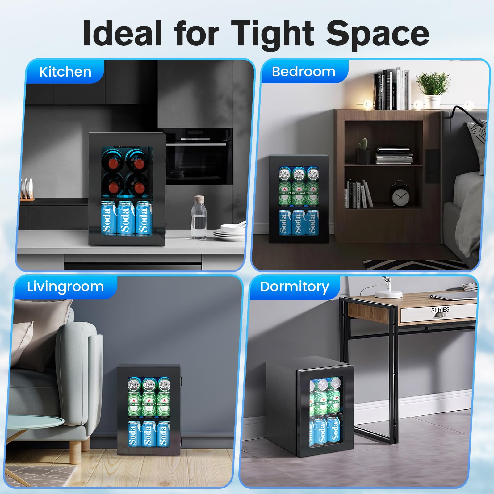 Electactic 24 Cans Beverage Refrigerator Cooler, Mini Fridge Countertop Drink Cooler For Soda, Canned Beer, Adjustable Digital Temperature Control For Home Dorm Office, Black on Fridge.com - View 2