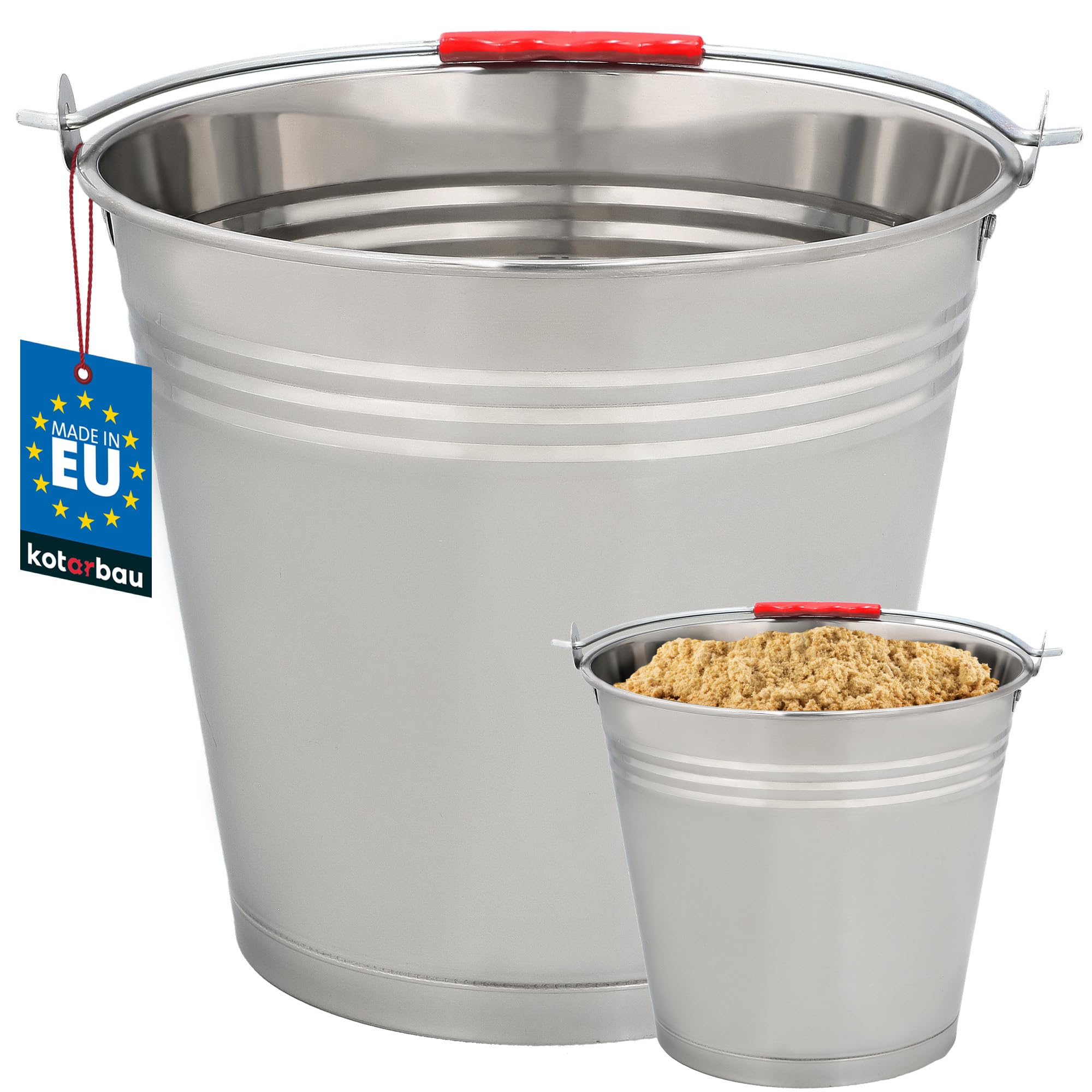 Kotarbau Silver Kotarbau® Stainless Steel Bucket - 12 L (3.17 Gallon) - Garden Bucket - With Handle - Rust Resistant - For Water - Ash - Tools Cleaning