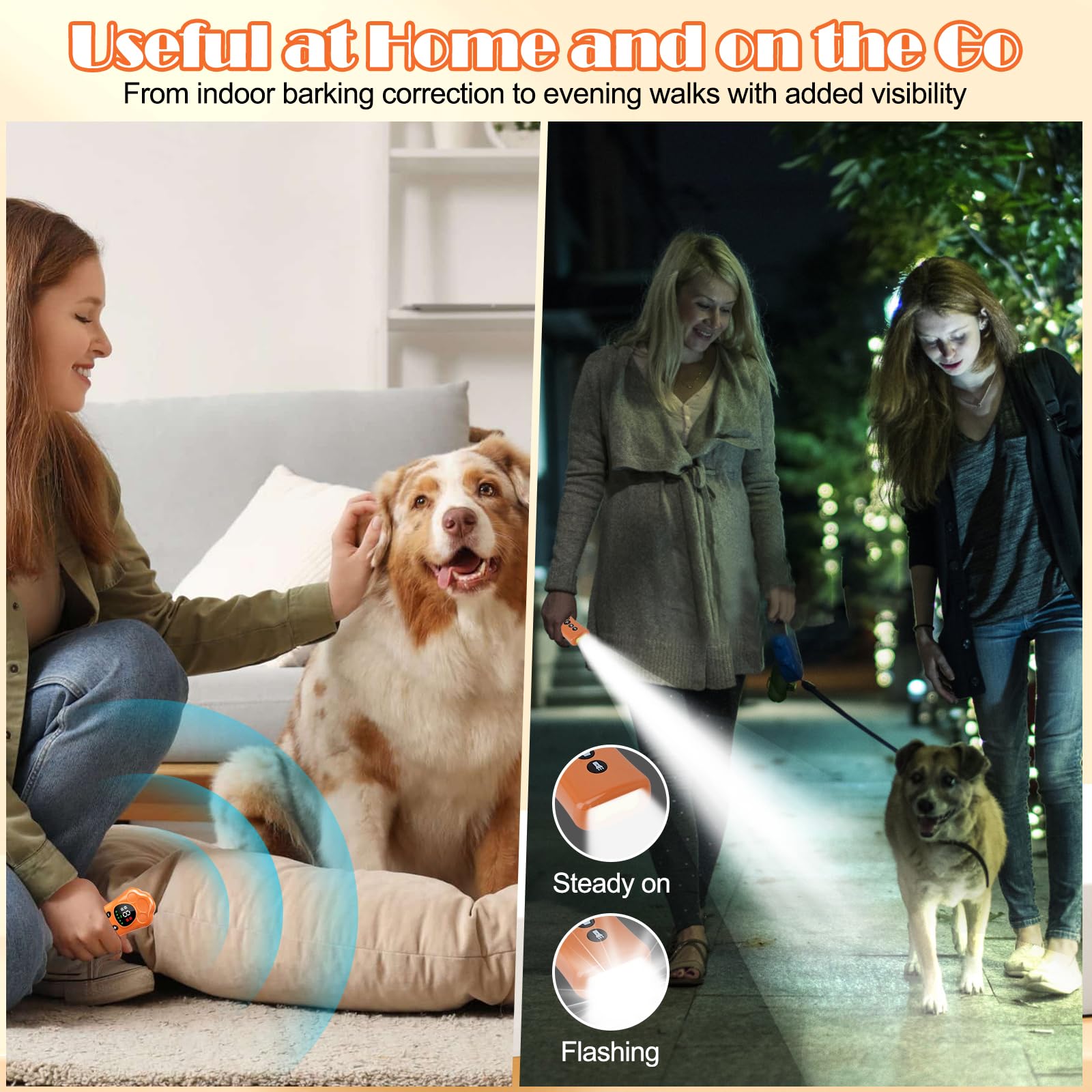 Podazz Torcia deterrente per la corteccia del cane regolabile a 10 livelli – Dispositivo di addestramento per animali domestici ricaricabile tramite USB, dispositivo ad ultrasuoni anti-abbaio con luce