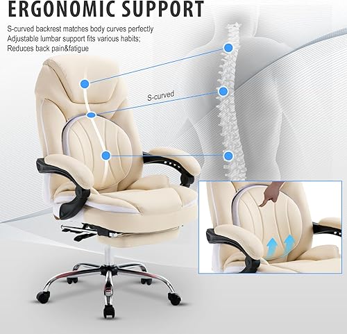 Miniatura 5 de linting Cómodas sillas de oficina reclinables con reposapiés de soporte lumbar, sillas ejecutivas de cuero sintético, silla de escritorio reclinable