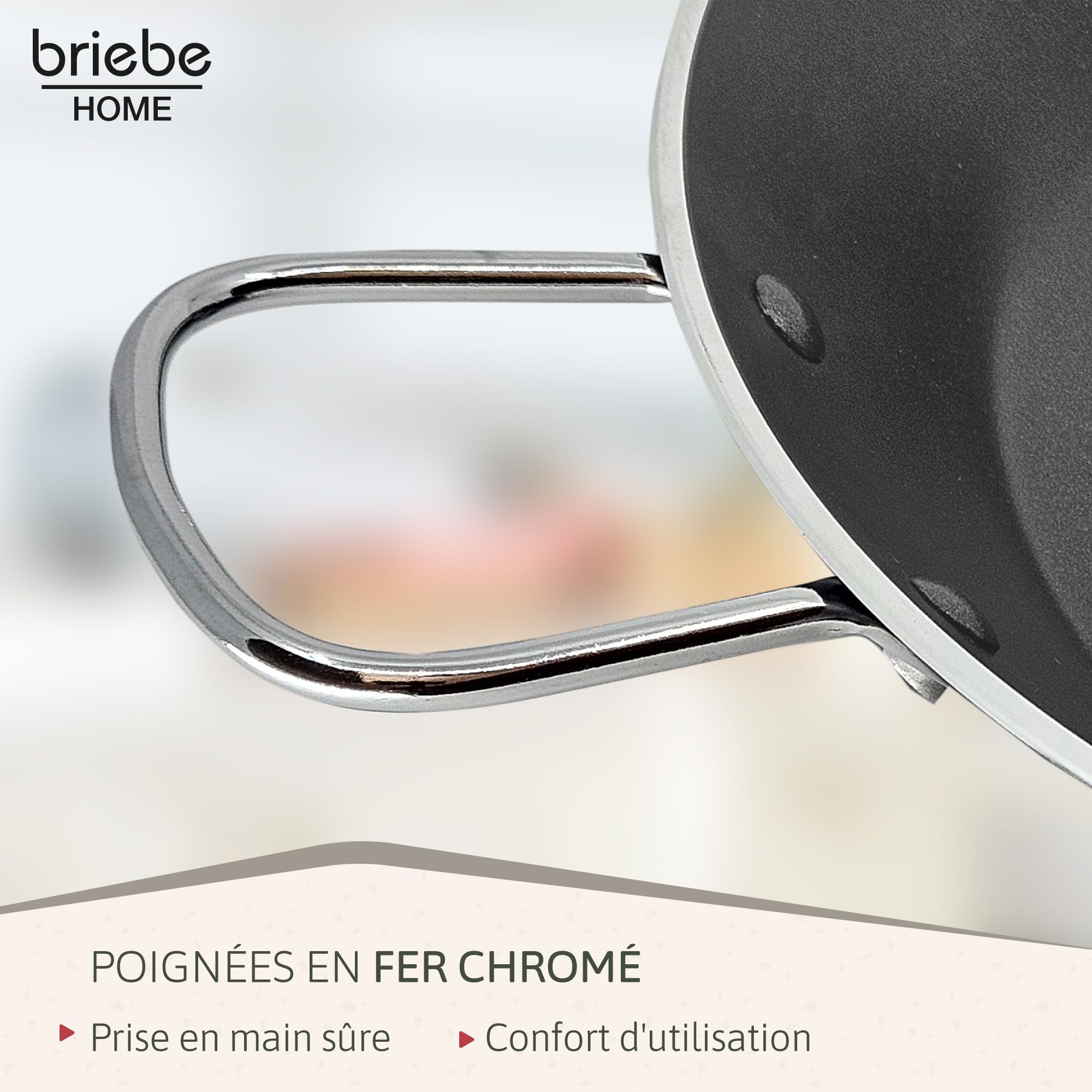briebe Zafran Poêle à paella à induction anti-adhésive ILAG écologique sans PFOA, épaisseur 3 mm, aluminium pressé, convient à toutes les cuisines, vitrocéramique, gaz, four 46 cm
