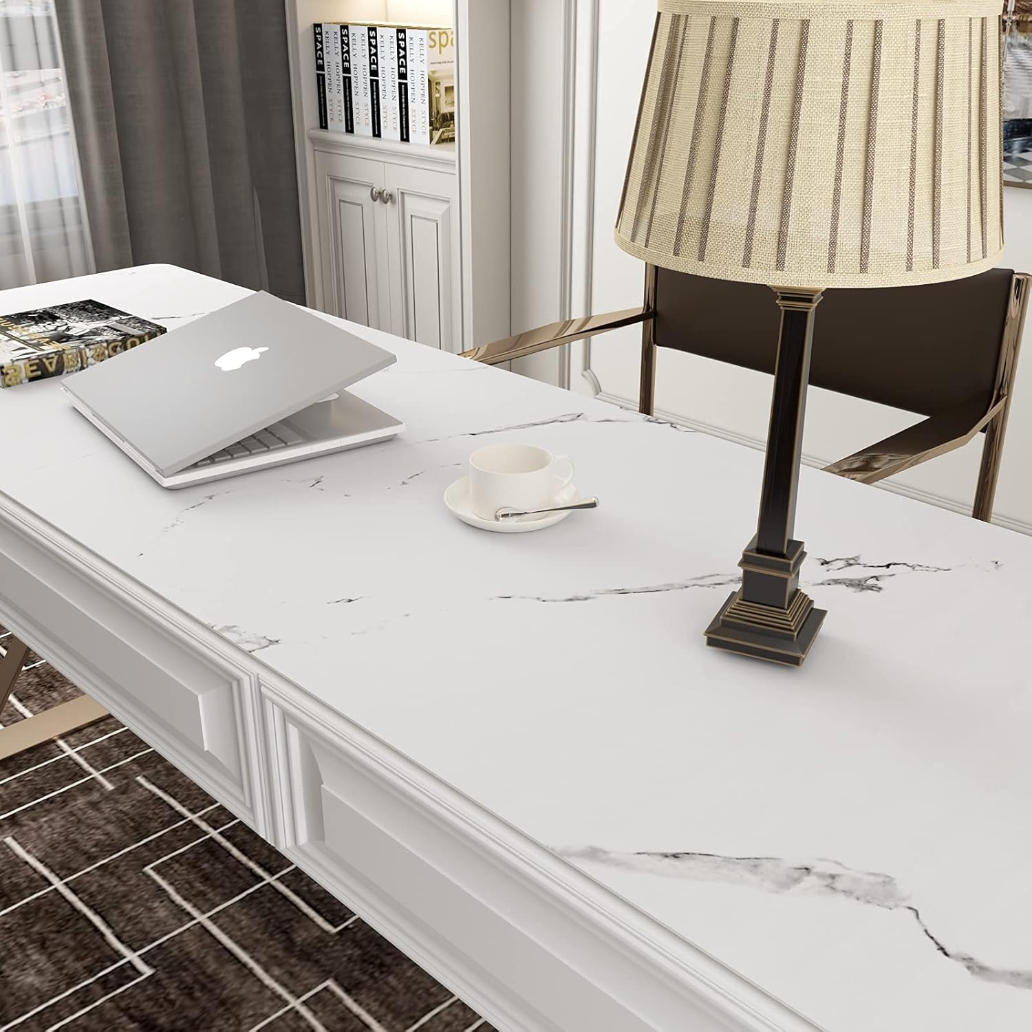 Stickyart 36"x160" Matte White Marble Countertop Contact Paper - Self Adhesive Vinyl Film for Furniture, Granite Look, Decorative Kitchen Backsplash, Waterproof, Removable