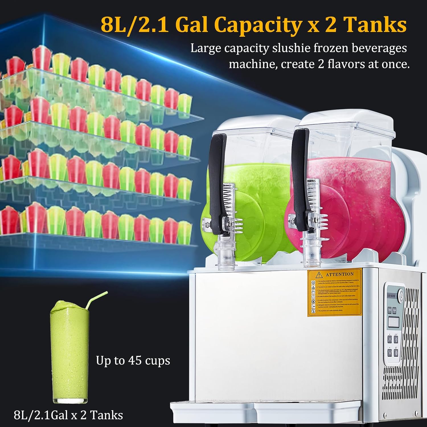 GarveeHome Slushy Machine, 2.1 gal Margarita Machine, Commercial Slushy Machine 4 L*2 Tank for Frozen Drinks Beverages, Automatic Clean, Slushy Machine for Home Supermarkets Cafes Restaurants, White