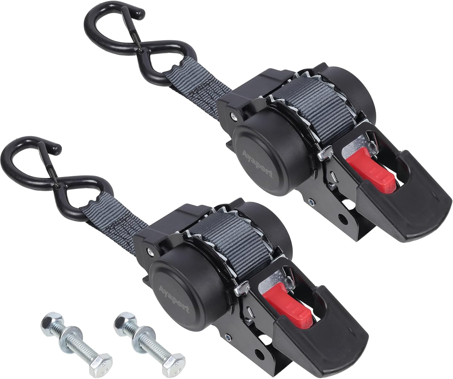 Ayaport Retractable Transom Tie Down Straps 1in X 10ft Tie Down Straps to Trailer- 1500lbs Break Strength, Medium Duty Bolt-on Ratchet Straps for Cargo, Boat, Motorcycles, ATV, 2pk