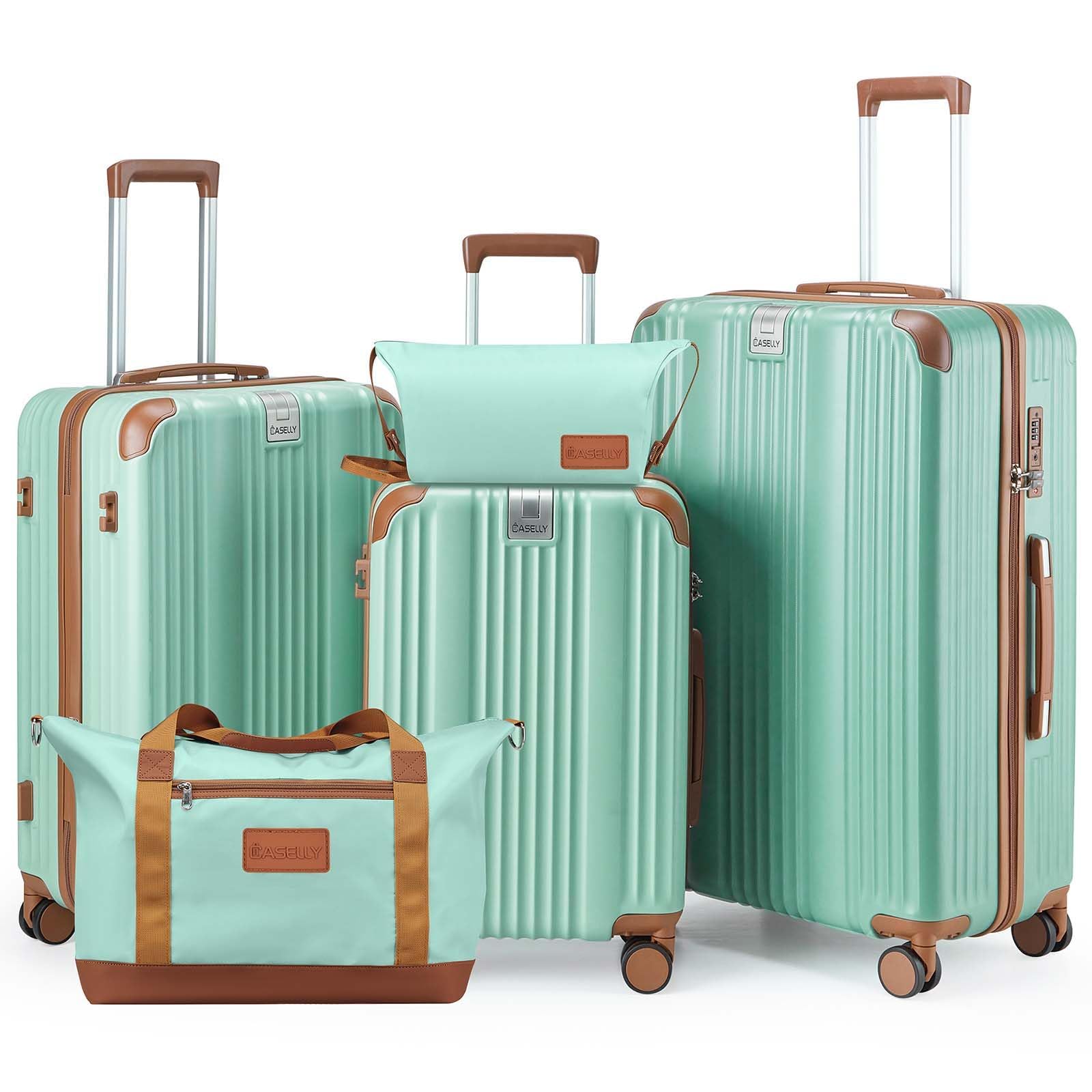 Photo 1 of **DIRTY** CASELLY Luggage Set 3 Piece with Cup Holder,Hardshell TSA Lock Spinner Wheels Carry on Lightweight Suitcase?Hook and YKK Zippers for Valentine Gifts (Green, 5 piece sets(20/24/28/DB/TB))