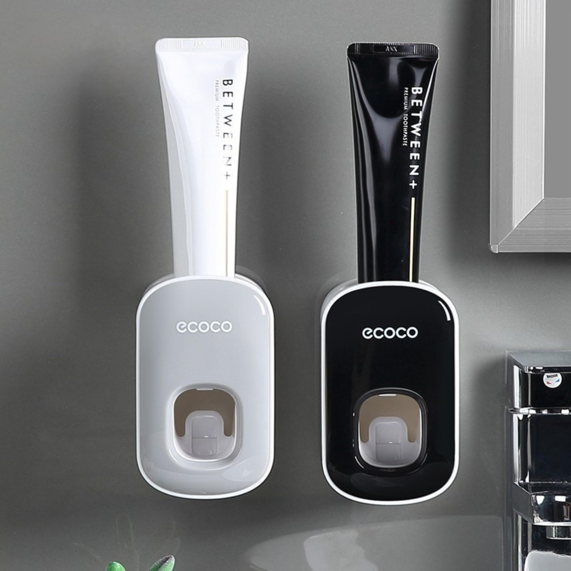 smartia - Dispensador de Pasta de Dientes de Diseño Moderno, Adhesivo fácil de poner en la pared, Exprimidor Pasta de dientes, Apto en todas las superficies, Resistente a agua y humedad (Blanco)