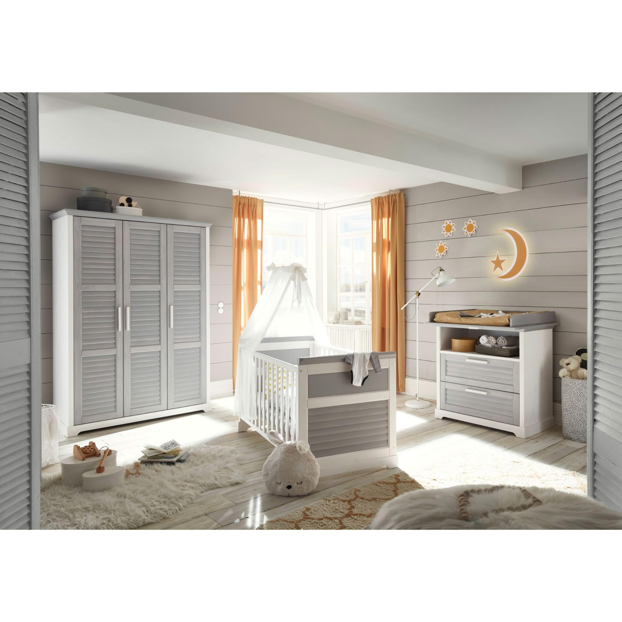 Stella Trading Alma Ensemble Complet de Meubles pour Chambre, pin Massif, Blanc/Gris, 3 pièces composé d'une Armoire, d'un lit de bébé et d'une Commode à Langer, Komplett-Set 2