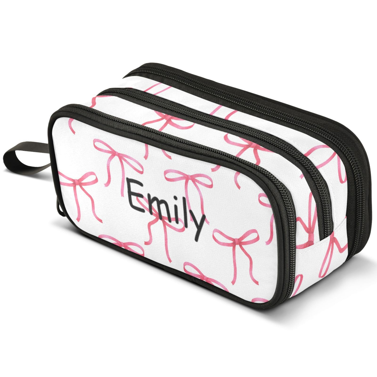Mnsruu Personalized Pencil Case with Name Pink Bows Ribbon Pencil Case Large Capacity Pen Pouch Pencil Bag with 3 Compartments Pen Holder Organizer Stationery Bag — image 1