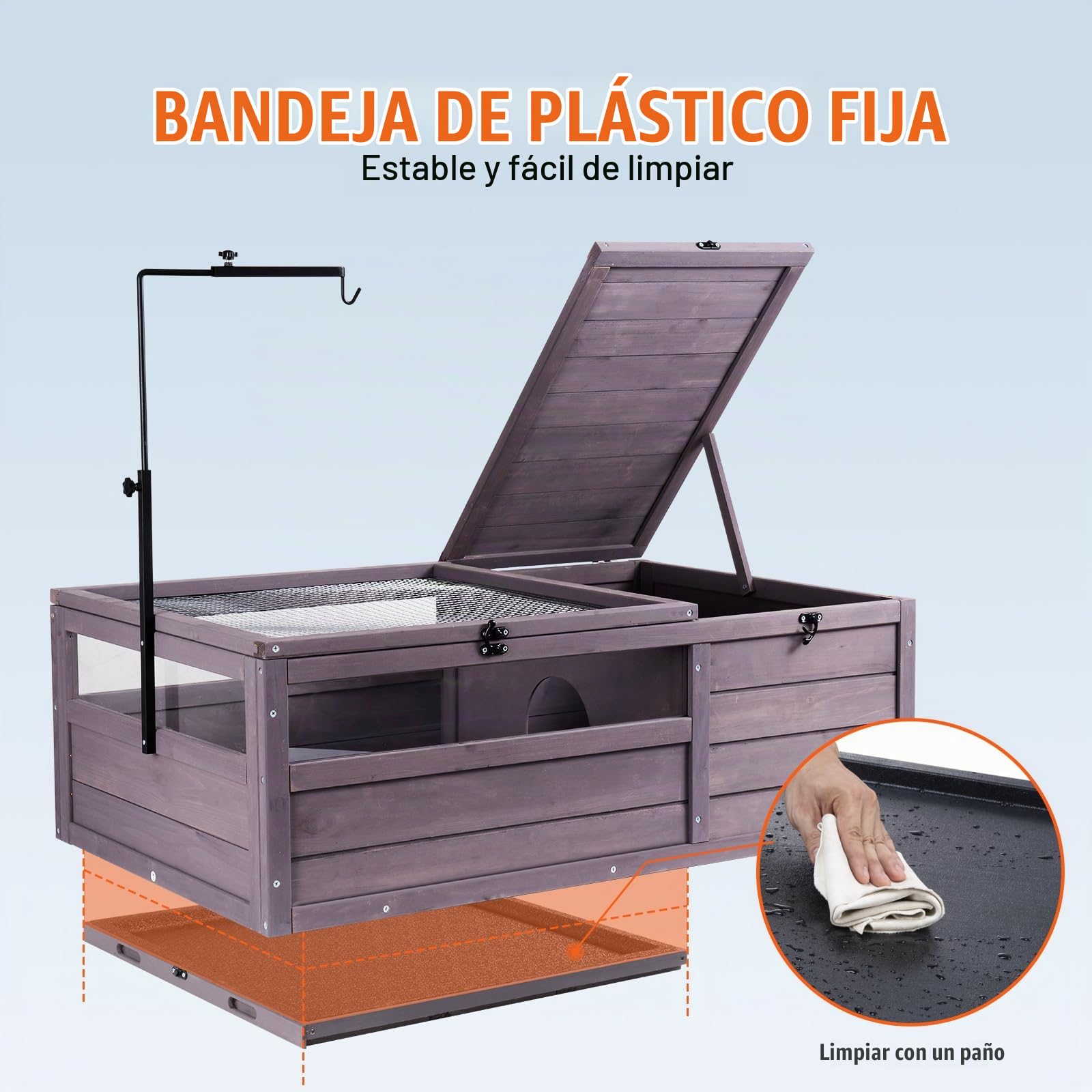 VEVOR Casa para Tortugas Hábitat de Tortugas Interior Exterior Caseta de Madera para Tortugas con Soporte de Iluminación Colgante para Reptiles, Animales Pequeños, Lagarto, Serpiente, 96,5x61x33 cm