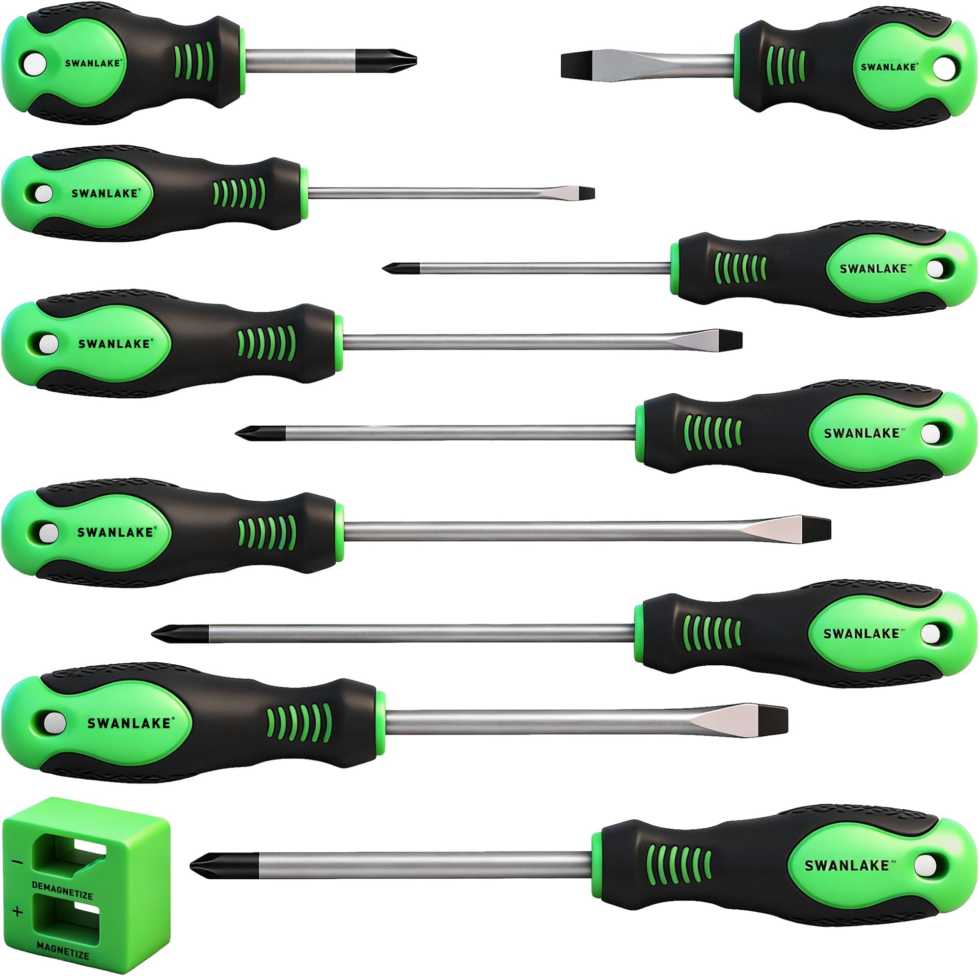SWANLAKE GARDEN TOOLS 11PCS Screwdriver Set, Magnetic 5 Phillips and 5 Flat Head Tips for Fastening and Loosening Seized (11PCS)