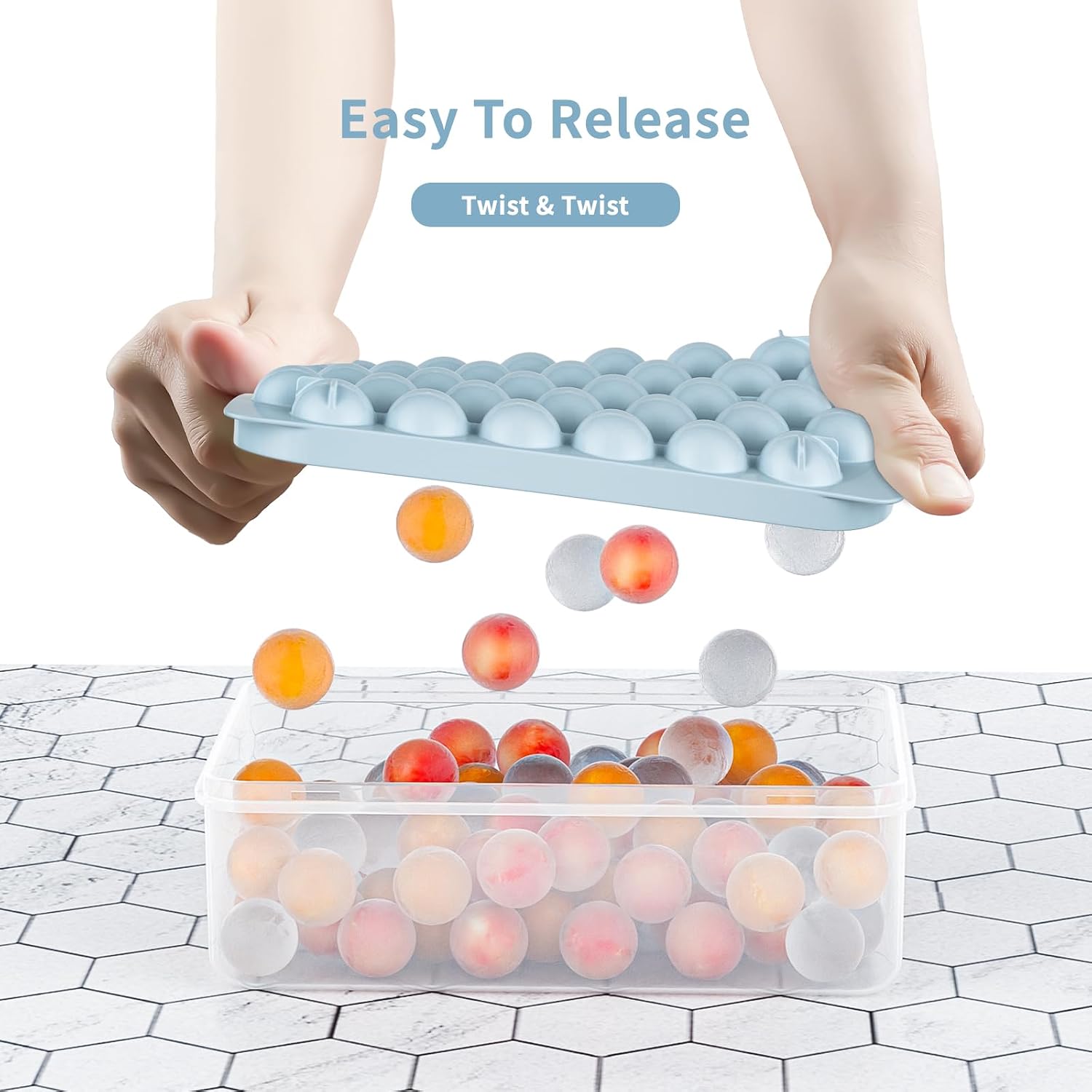 2 Pack Ice Cube Trays For Freezer,64 Pcs Small Round Ice Trays For Freezer With Lid and Bin,Sphere Ball Ice Mold,Circle Ice Cube Tray,For Chilled Whiskey Cocktails Bourbon Drinks Coffee Juices