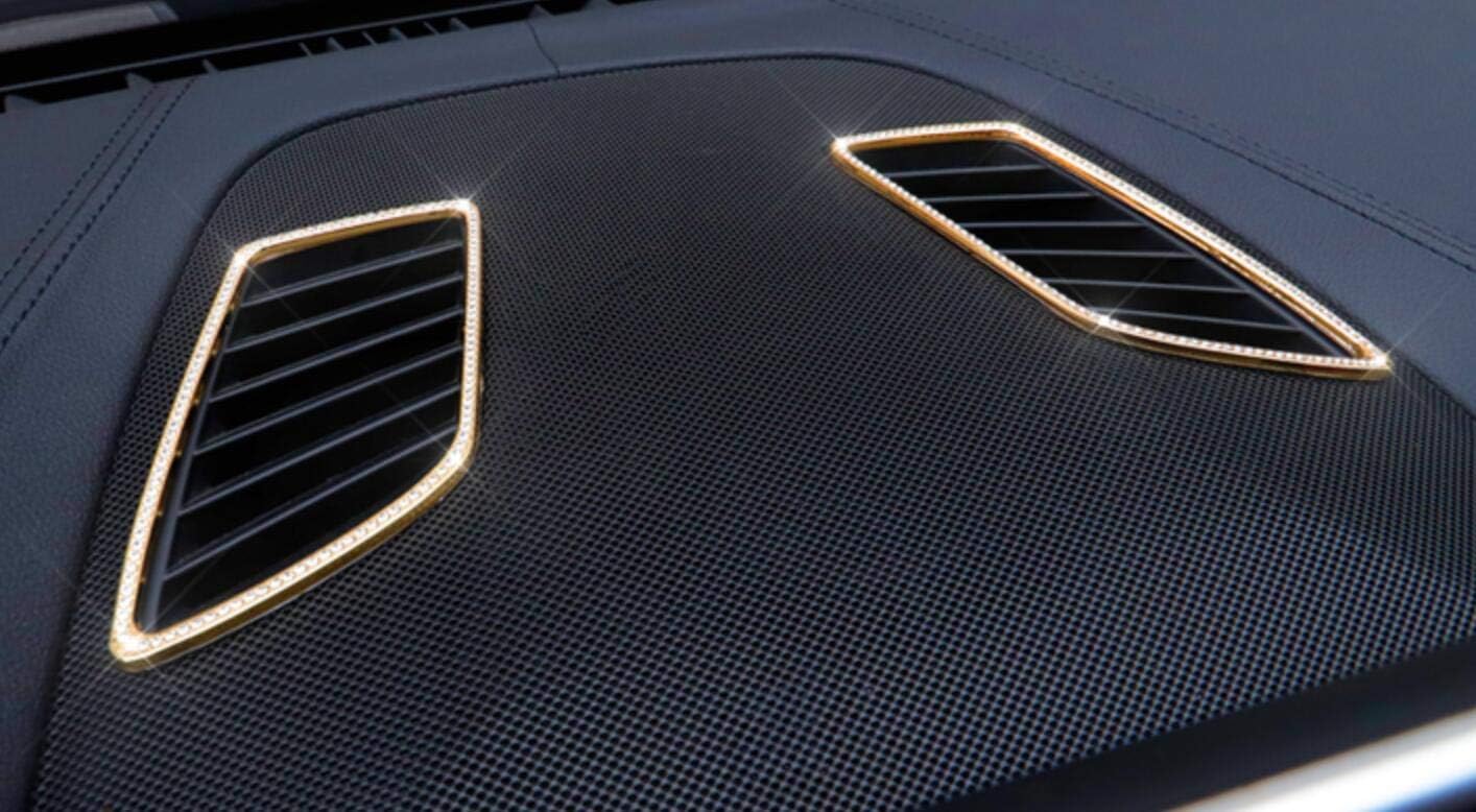 NIUHURU Car Interior Trim Fiting Bling Crystal Rhinestone Fashion Decals Accessories fit for BMW New 5 Series 530i 525i 540i 2018 2019 (gold, Instrument panel air outlet horn cover 2pcs/set)