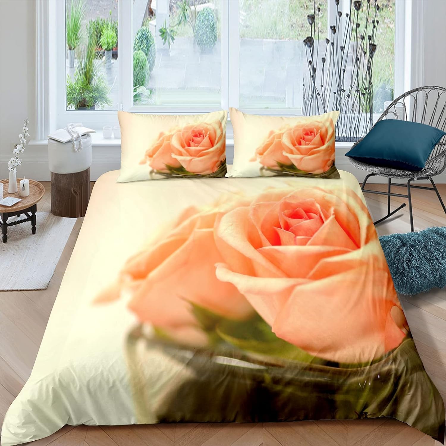 Housse de couette 3D fleur rose parure de lit haut de gamme en microfibre 260x230
