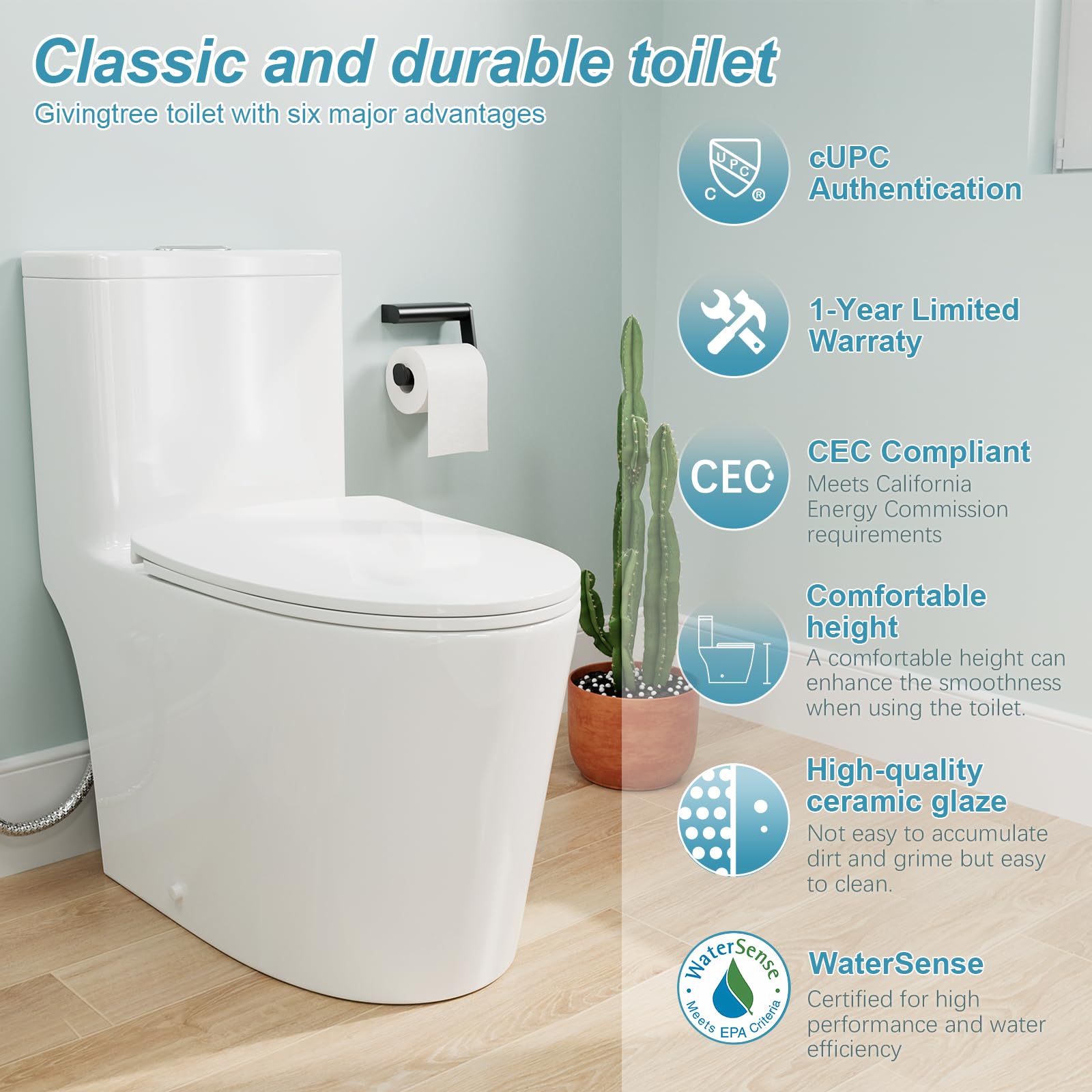 Dual Flush Elongated Standard One Piece Toilet with Comfortable Seat Height, Powerful & Quiet Dual Flush Modern Toilet, 12'' Rough-In, Glossy White?6636