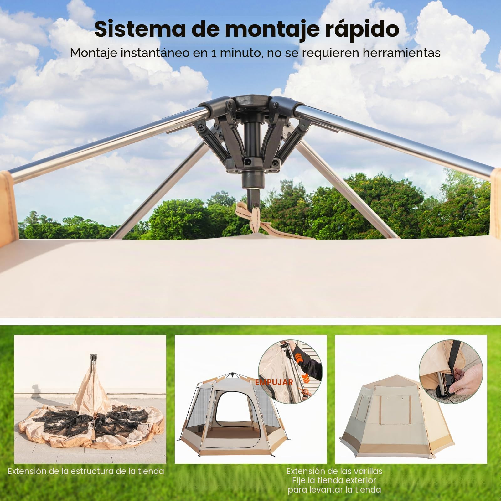 GOPLUS Tienda de campaña impermeable para 4-6 personas, tienda automática con columna de agua de 2500 mm, tienda de campaña con toldo, bolsa, 2 entradas y 4 ventanas, tienda instantánea para viajes y