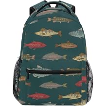 Fish Pattern Backpack for Boys Girls Teens, Kids Bookbag Laptop Tablet Travel School Bag with Name Tag