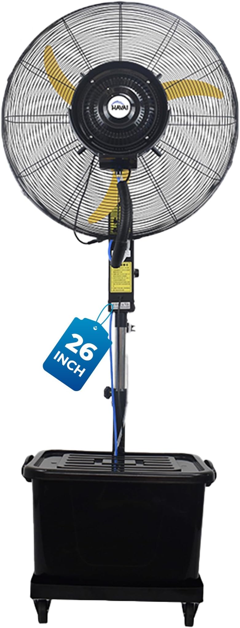 HAVAI 26โณ BLDC Mist Fan with Adjustable Height Rod | 41 L Tank | 4-Speed Control | High-Coverage Cooling for Indoor & Outdoor | Yellow & Black | 2 Year Warranty & Free Installation