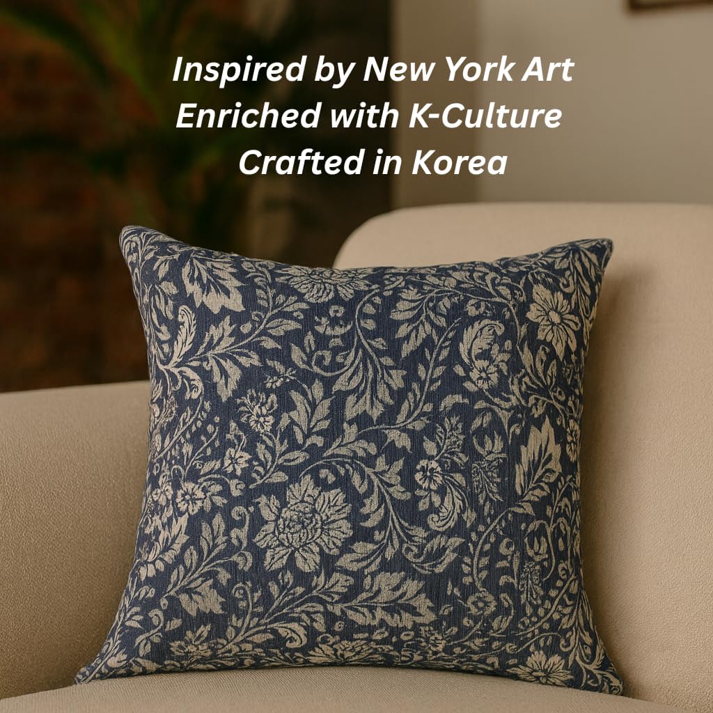 Upper East-Navy Decorative Throw Pillow Cover 20x20, Cotton Dobby, Made in Korea