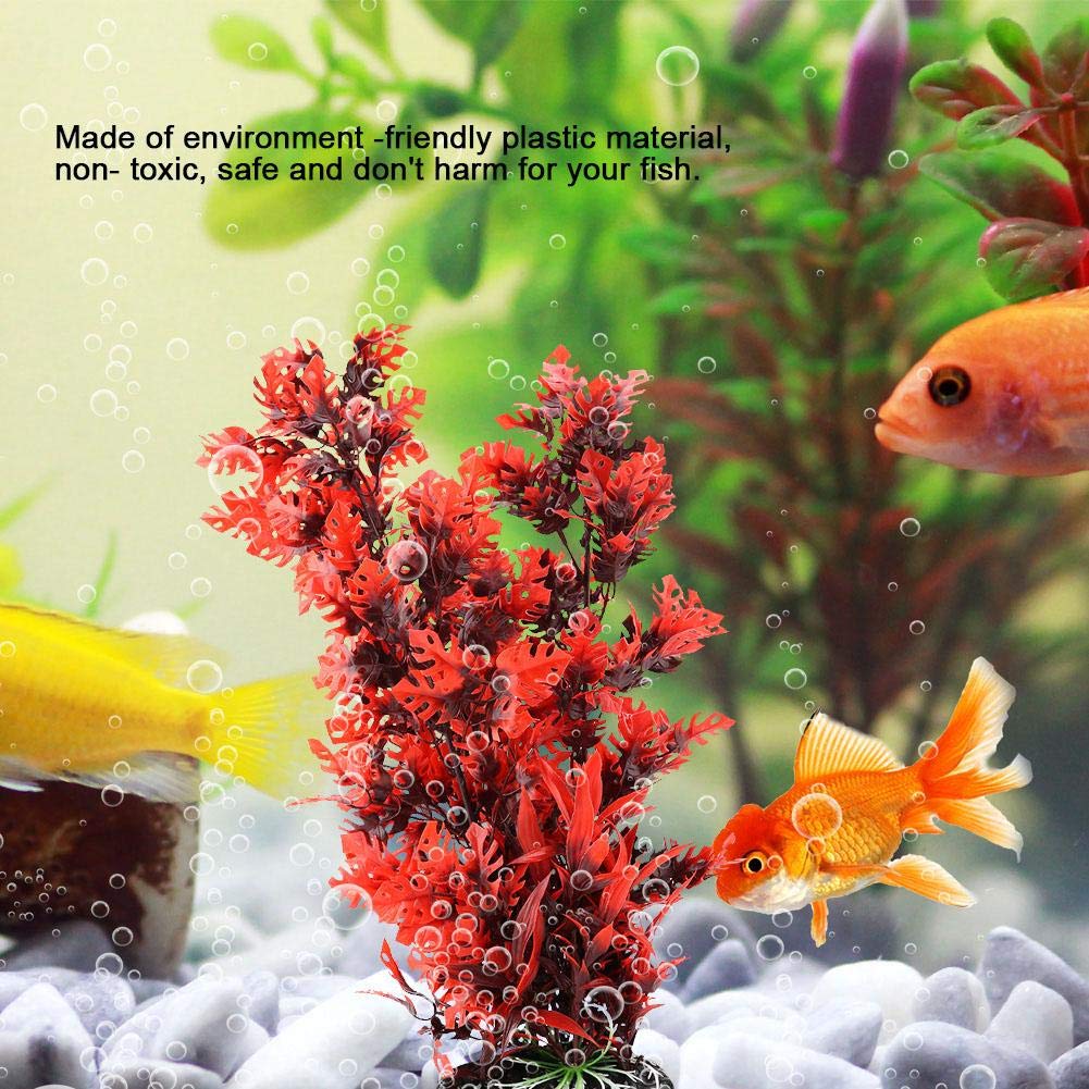 Plantes Aquatiques artificielles Plantes Aquatiques en Plastique Vives Aquarium Jardin Décorations de terrains de Poissons Plante de Simulation sous-Marine avec élargissement de la Base(Rouge)