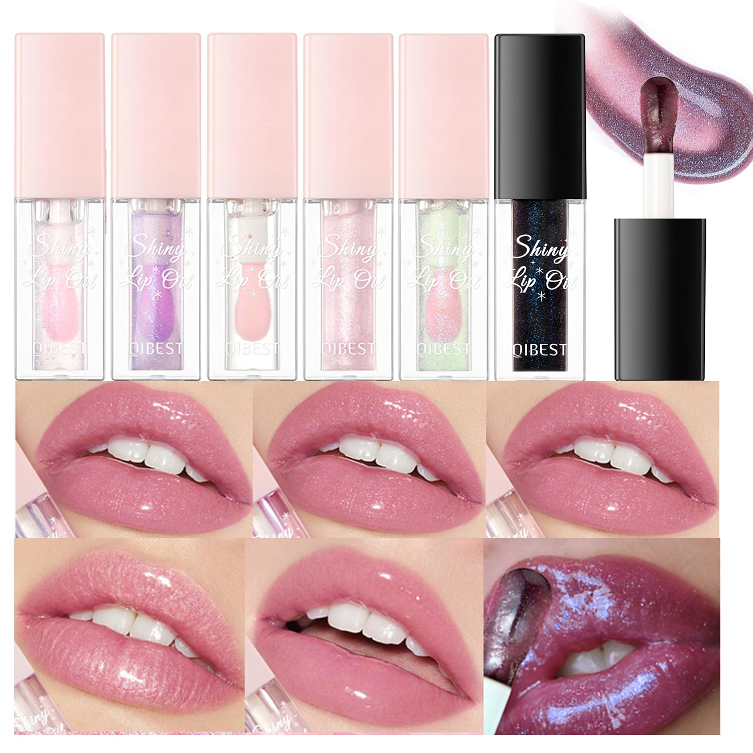 BANGFENG 6PCS Color Changing Lip Oil Light Lipgloss Set, Moisturizing Hydrating Lip Glow Oil Lip Gloss Kit High Shine Lip Plumping Glass Finish Lip