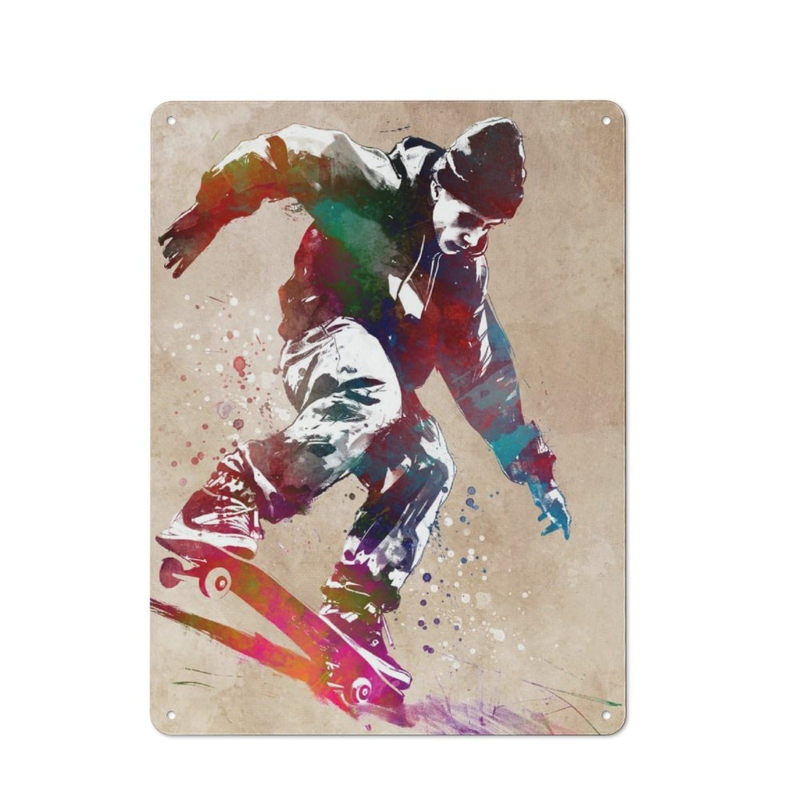 Junmoney Skateboarder Watercolor Art Vintage Metal Sign 40X30cm For Living Room Wall, Gift For Home Wall Decor Collectors During The Christmas Season